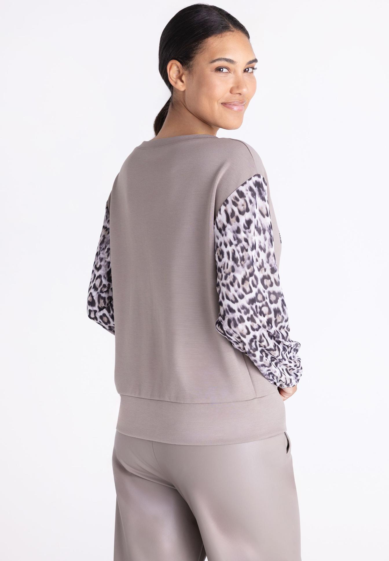 Lounge-Hose, Sweatshirt, Leopardenmuster, Lange Ärmel, Casual, Pullover, Leopardenmuster, Langarm, Beige, Kastenärmel