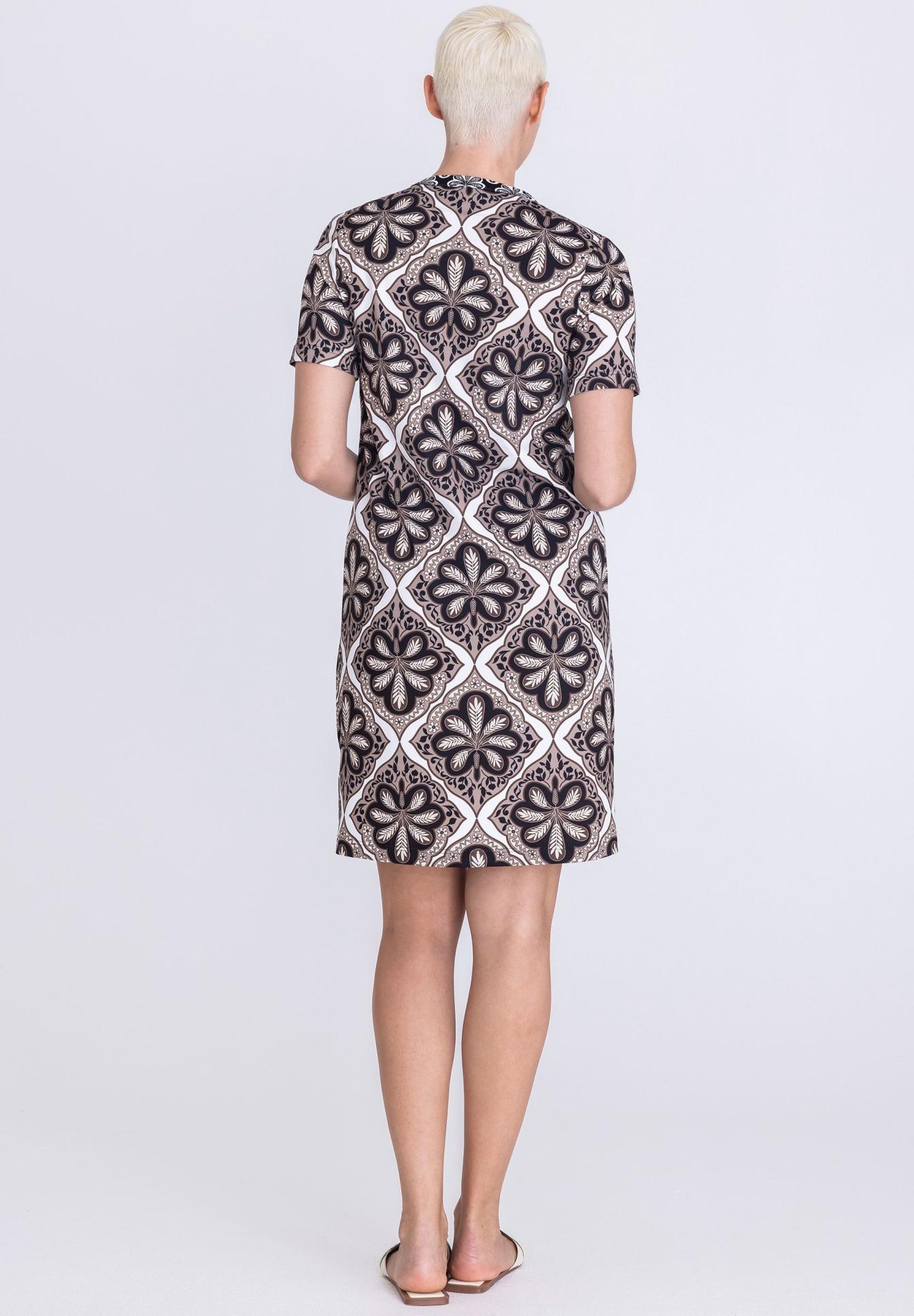 Kleid, Kurzarm, Gemustert, Druck, Knieumhang