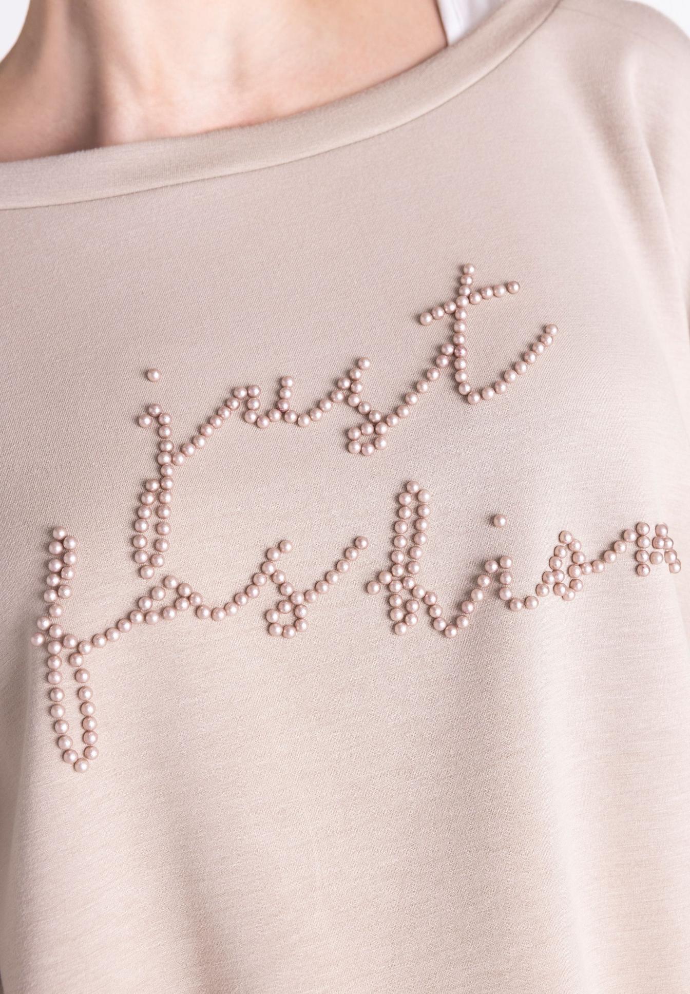 shirt, perlen, perlenbesatz, grafik, rosa, shirt, beige, perlen-applikation, texturiert, rundhalskuppel, shirt, perls, Perlenbesatz, Rundhals, pink