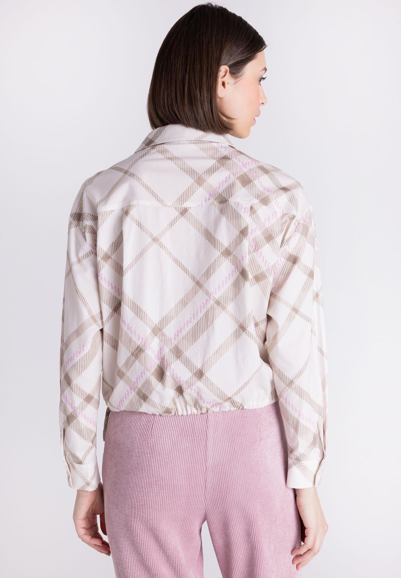 Jacke, karierter Mantel, langärmlig, beige-rosa Muster, Reverskragen, Jacke, Karo-Print, Langarm, Weiß, Beige, Jacke, Karomuster, Beige, Langarm, Rückansicht