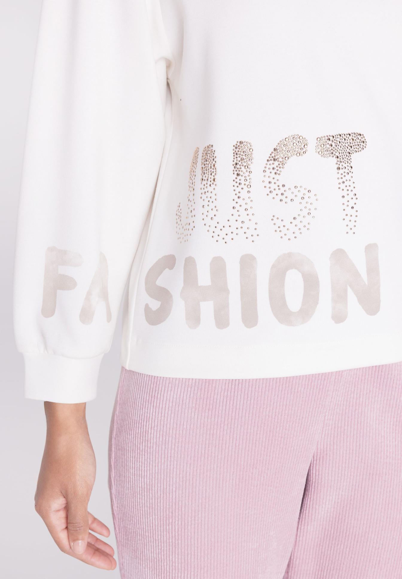  Sweatshirt, weiß, Pailletten, Mode, Text, rosa Hose,  Sweatshirt, glitter text, white, long sleeve, fashion graphic, weiße Sweatshirt, Statement Print, Rhinestones, Langarm, weiches Material