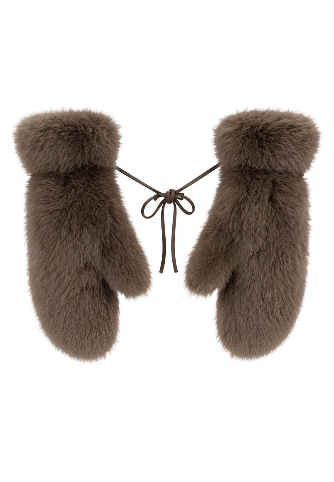 Muffe, Fäustlinge, Fell, Kunstfell, Bindekordel, Fäustlinge, Fellhandschuhe, Manschetten?, Kunstfell, Braun, Lederhandschuhe, Fäustlinge, Fellhandschuhe, Kordelverschluss, Braun