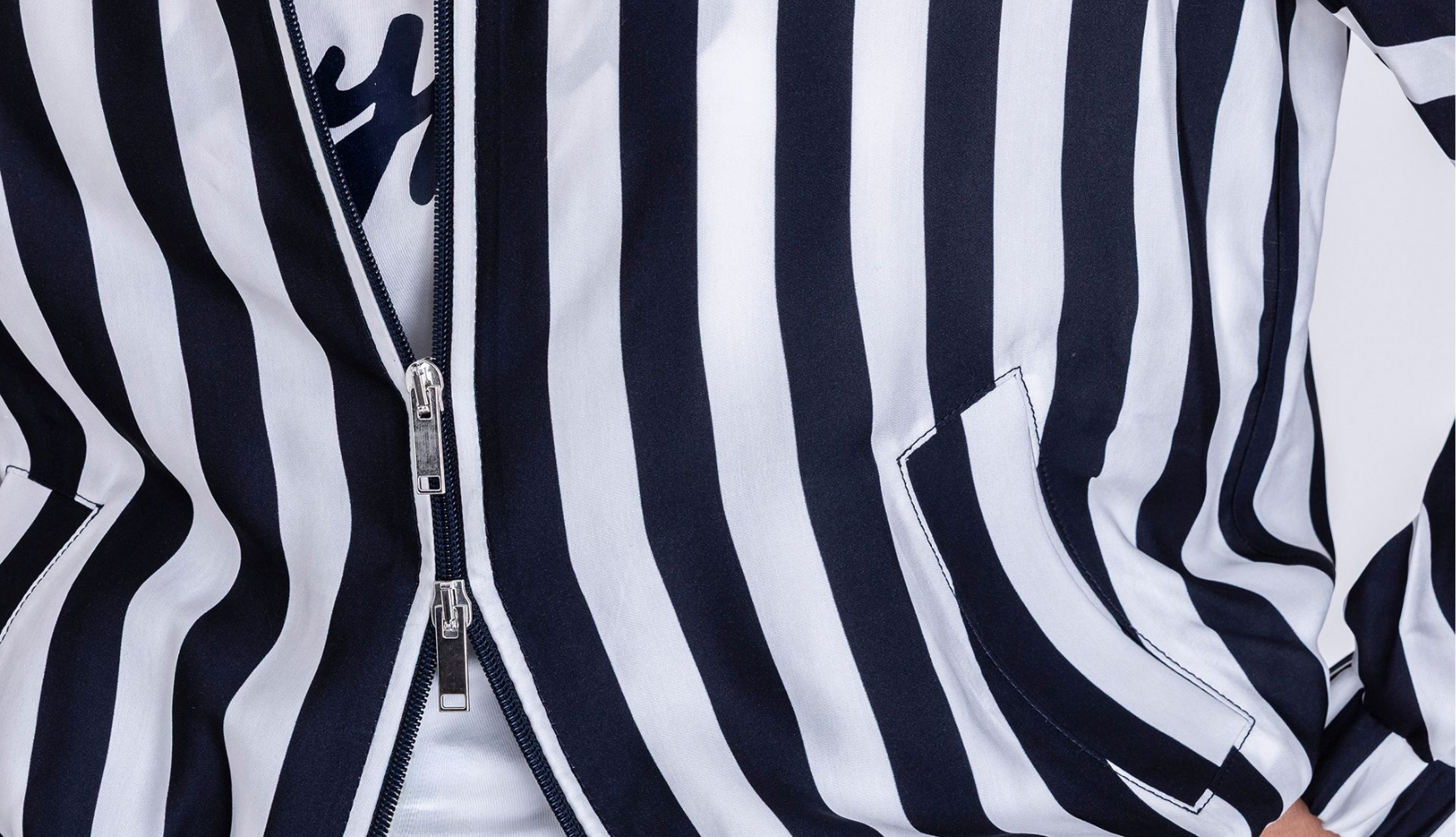 Streifen, Reißverschluss, Jacke, Navy, Kontrast