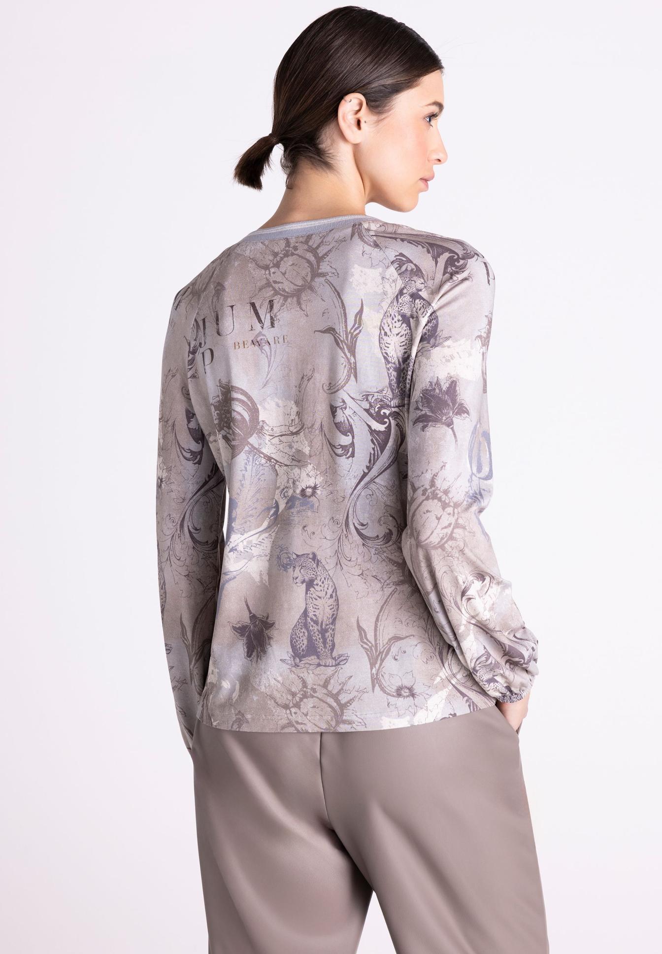 langarmshirt, bedrucktes oberteil, grafikmuster, beige, weicher schimmer, lang_tags_placeholder, Langarmshirt, Top mit Muster, Floral Muster, Beige Grau, Druckstoff?, Longsleeve