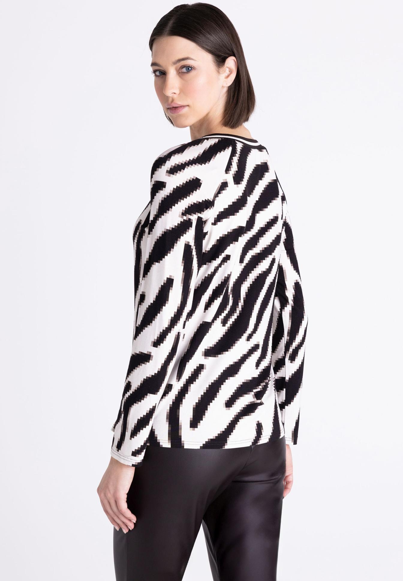 Zebra Muster, Strickoberteil, Langarm, Schwarz-Weiß, Oversize-Look, Zebra Muster, Schwarz-Weiß Top, Langarmshirt, Kunstfaser, lose Passform, Pullover, Zebra Muster, Grafischer Druck, Langarm, Weiß Schwarz