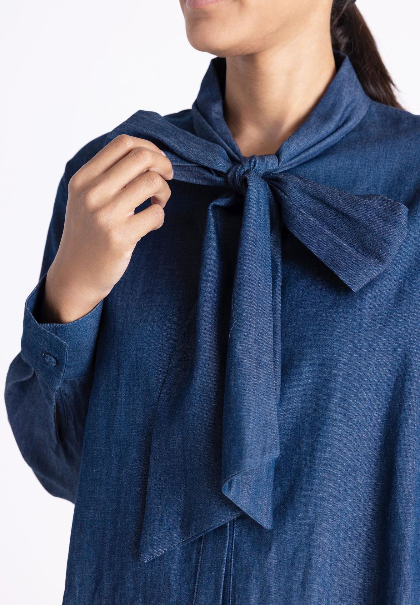 Denim, Bluse, Schleife, Langarm, Halsbandloser Stil, Hemd, Denim, Halsausschnitt-Bindung, Schal-Kragen, Langarm, Denim, Bluse, Schleife, Langarm, Knopfmanschette