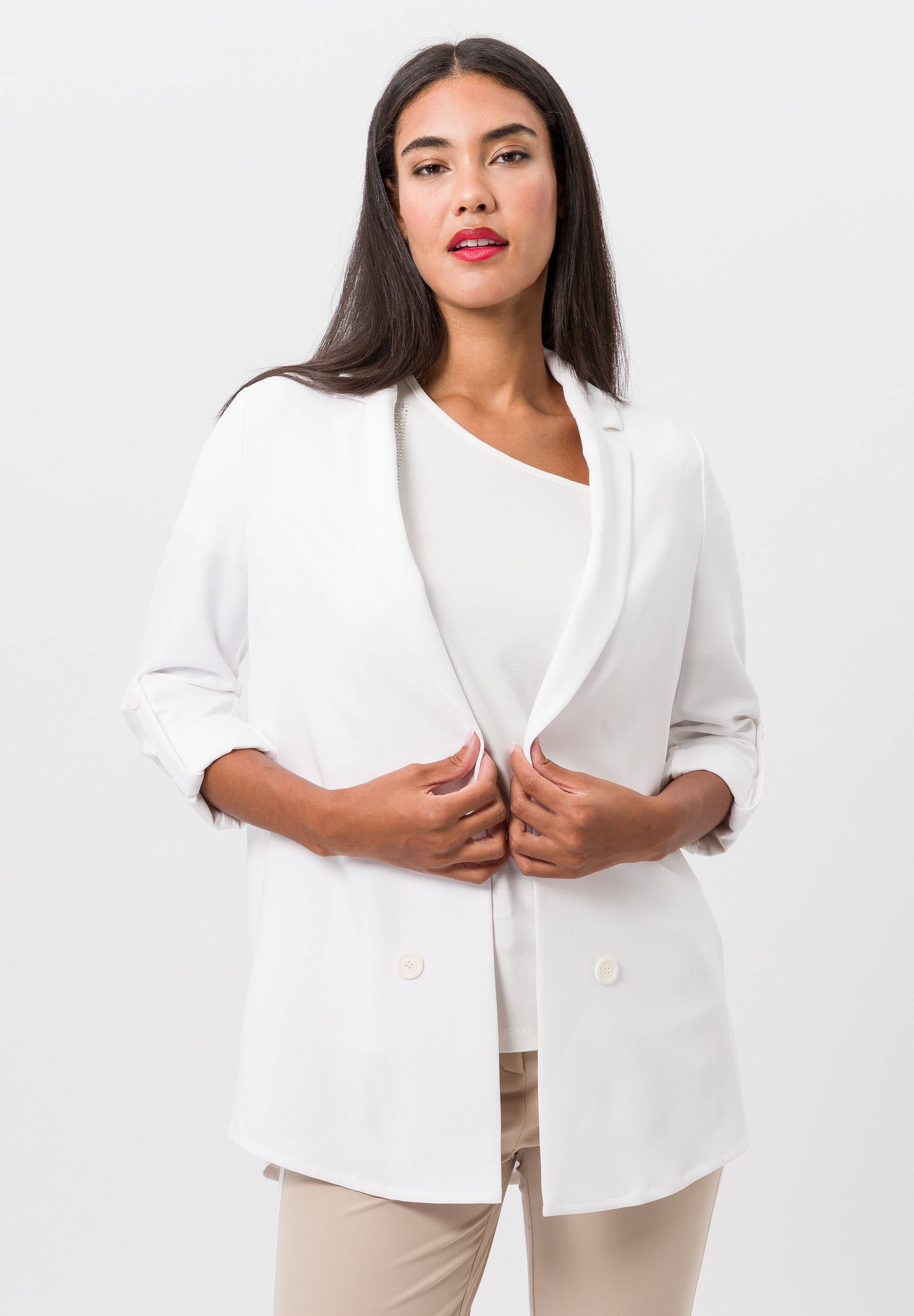 Longstyle-Blazerjacke mit Reverskragen - Bild 1 Longstyle-Blazerjacke mit Reverskragen - Bild 1