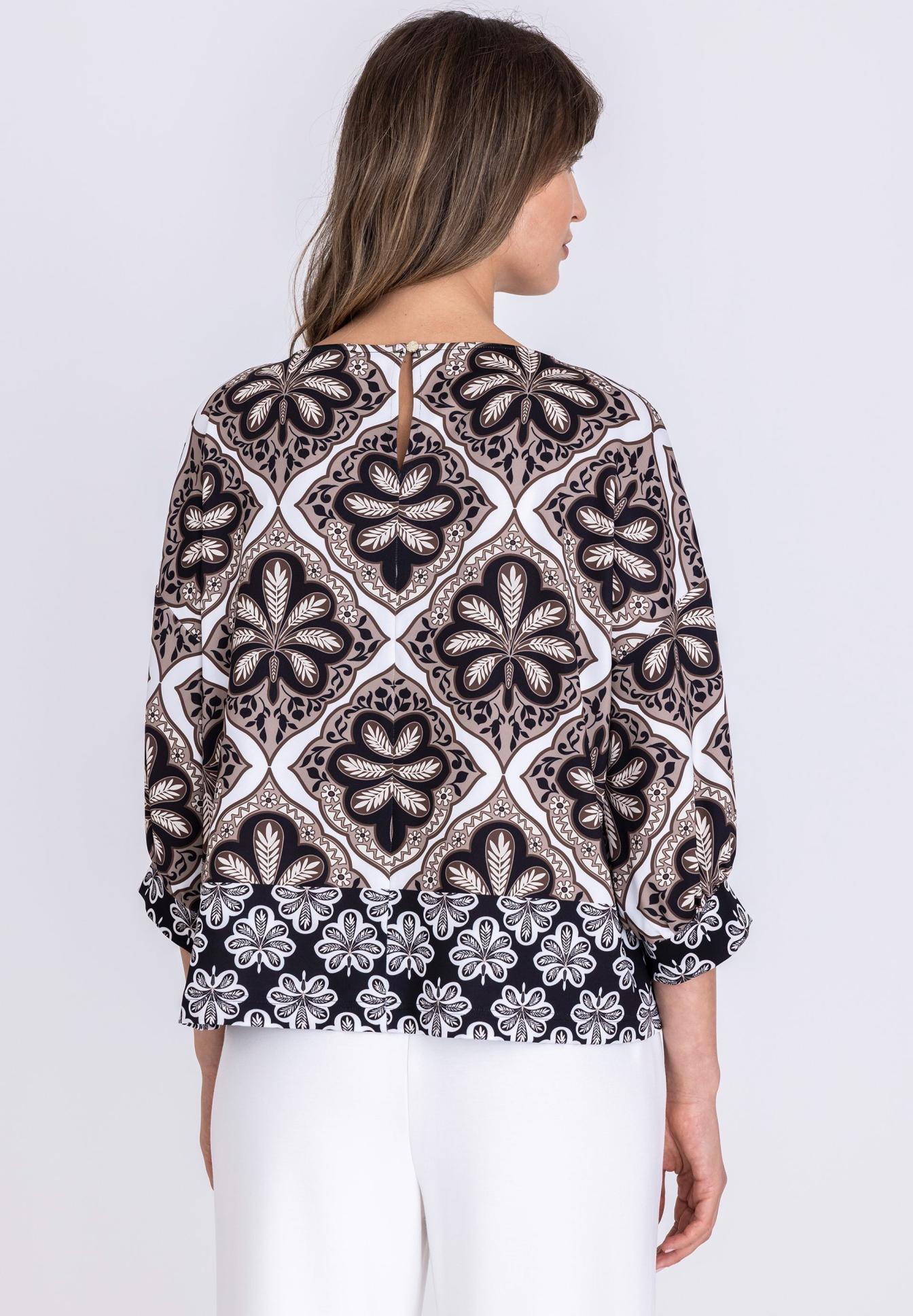 Bluse, Karo-Print, Patterned Top, Halbärmel, Schwarz-Weiß