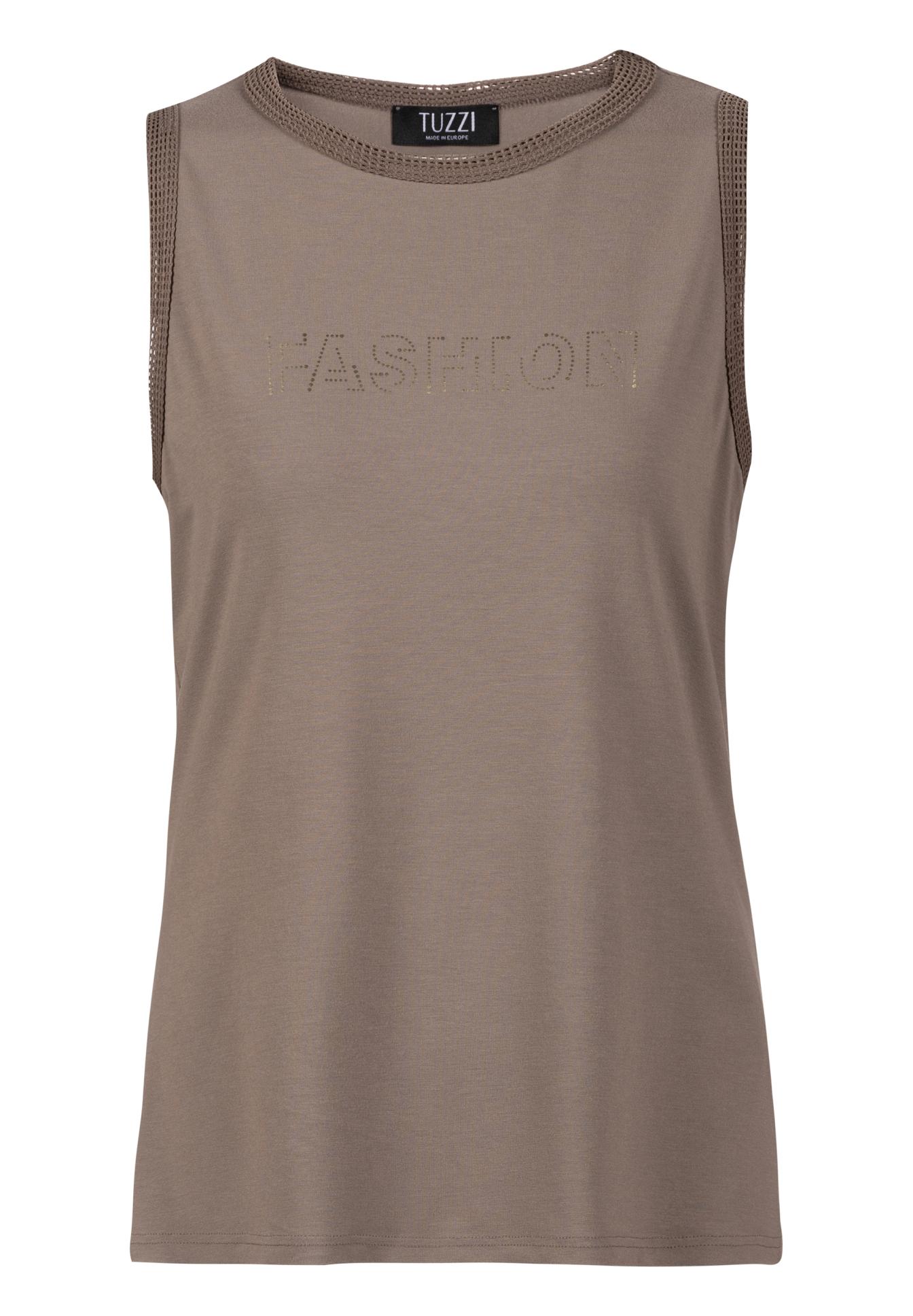 Tanktop, Beige, Knit-Details, Rundhals, Shirt, Tanktop, Beige, Mesh-Außenseite, Rundhals, Faseton-Logo