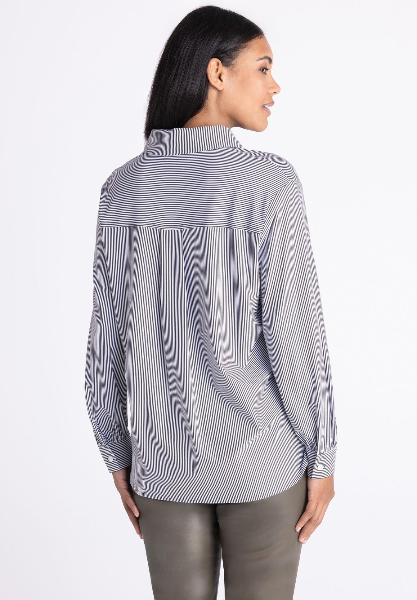 bluse, streifen, langarm, knopfleiste, oversized-fit, Bluse, Streifen, Langarm, Kragen, Knopfmanschetten, Bluse, Streifen, Langarm, Knopfleiste, Oversize,  gestreiftes shirt, langarm, Kragen, Rückenansicht, Knopfmanschetten
