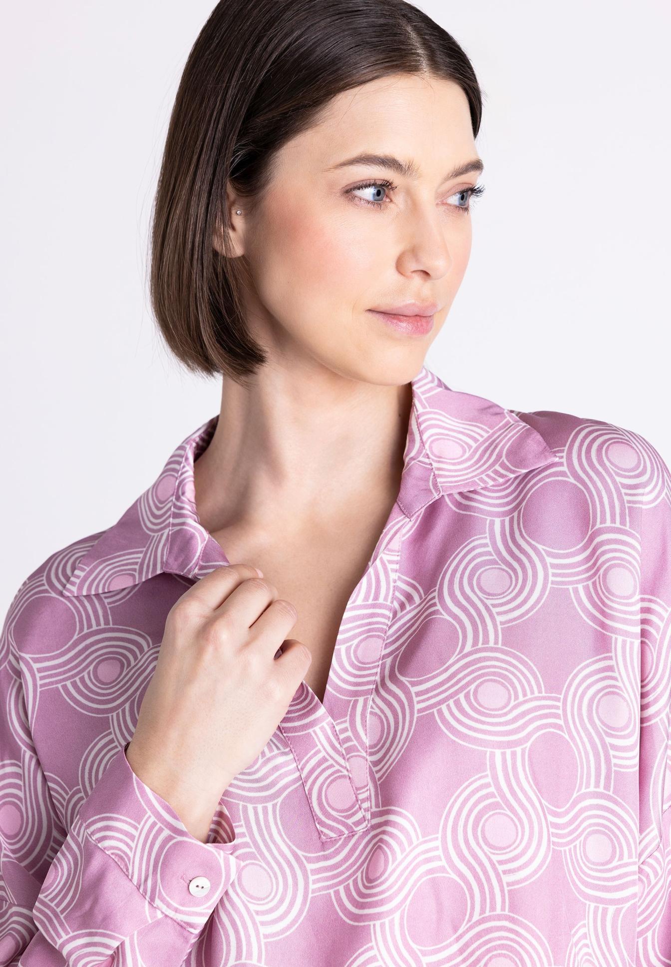 bluse, pink, muster, hemdenstil, kurzhaar, Bluse, Karo, Lila, Muster, Knopf, bluse, rosa, muster, kreise, kragen