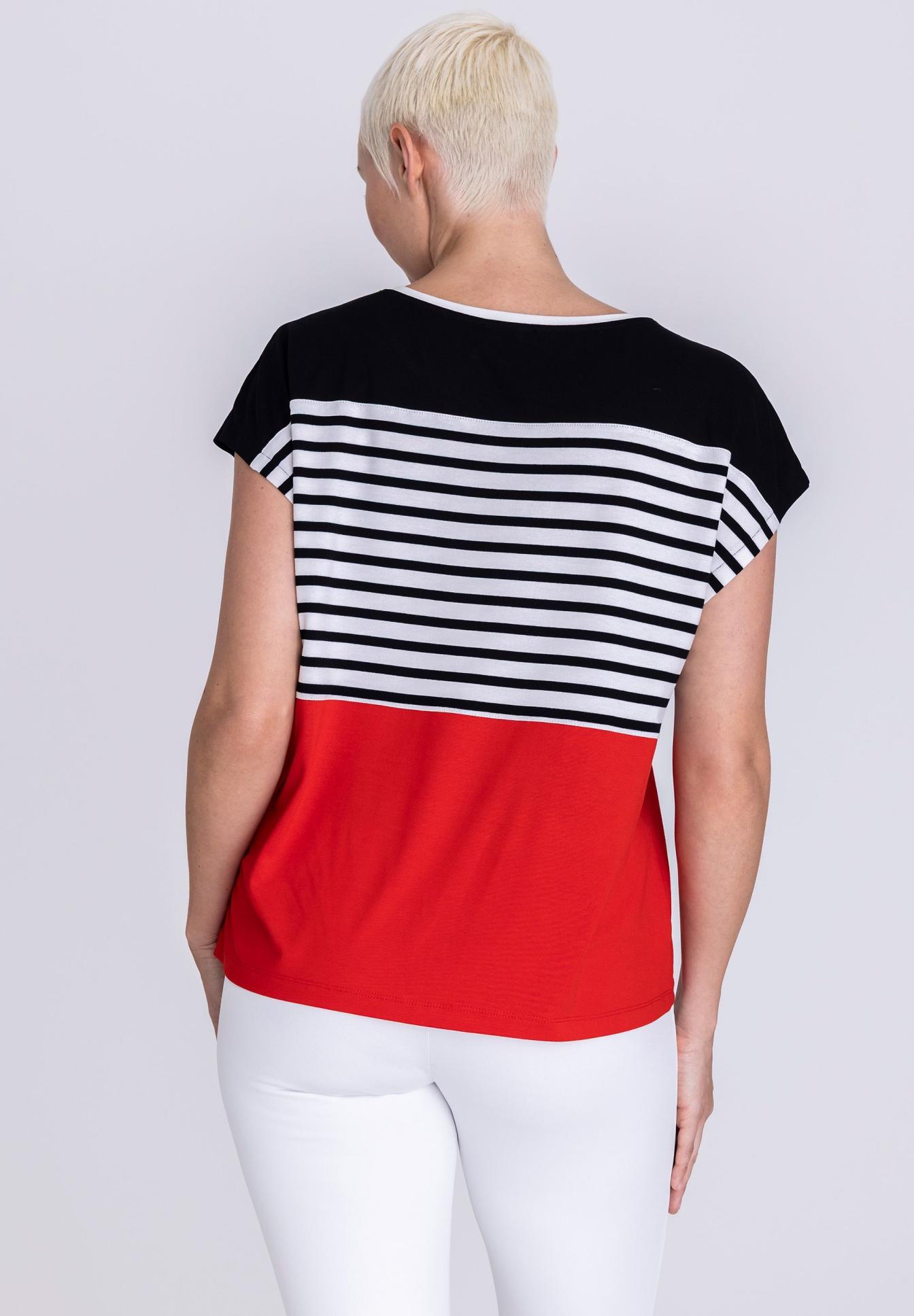 T-Shirt, Streifen, Mehrfarbig, Kurzarm, Loose Fit, T-Shirt, Hemdblusenshirt, Streifen, Kurzarm, Blockfarben, T-Shirt, Streifen, Mehrfarbig, Kurzarm, Rotes Oberteil, T-Shirt, Streifen, Bunt, Kurzarm, Vorne Rot