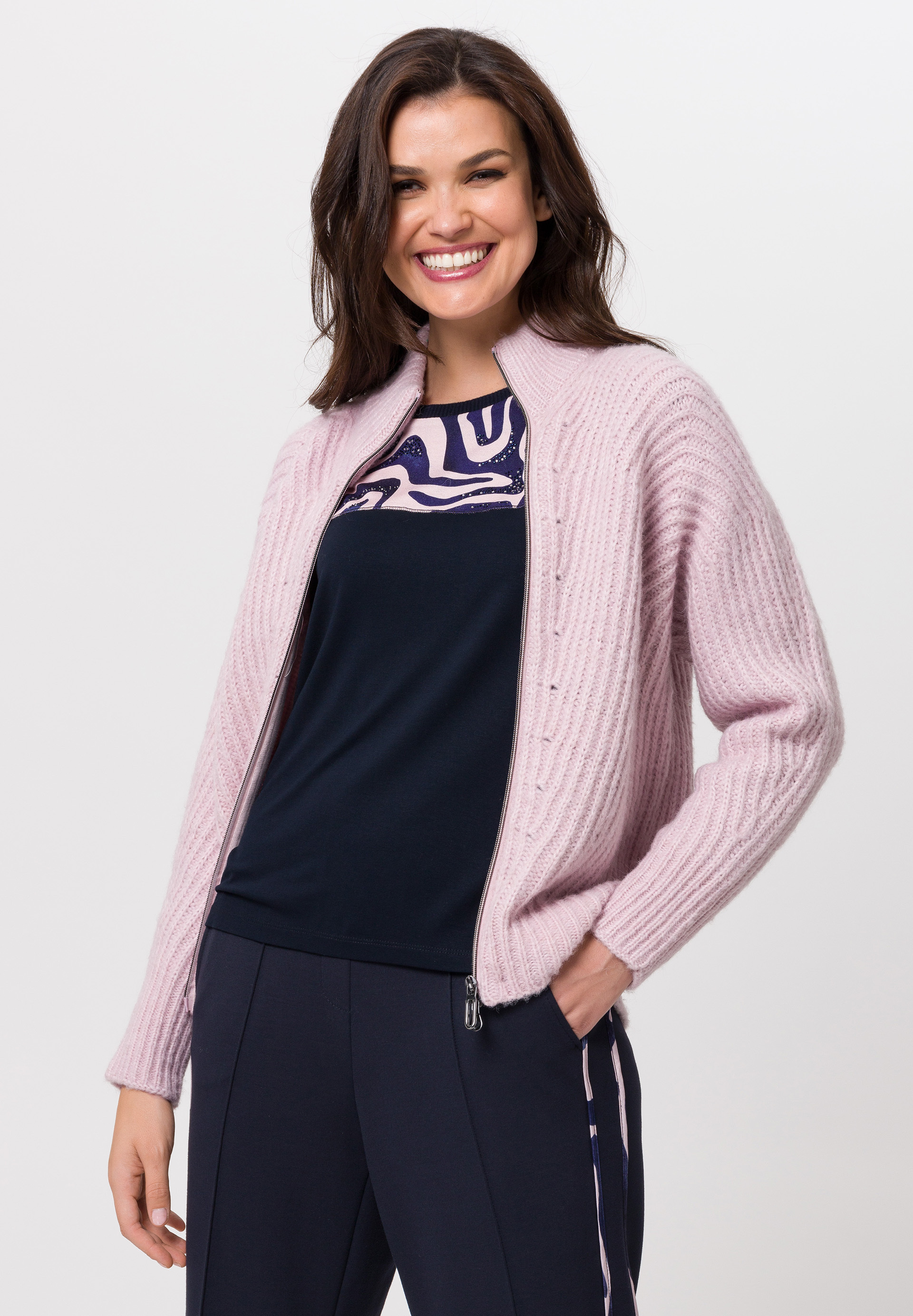 Cardigan with lace and rib knit pattern - Product Image 1