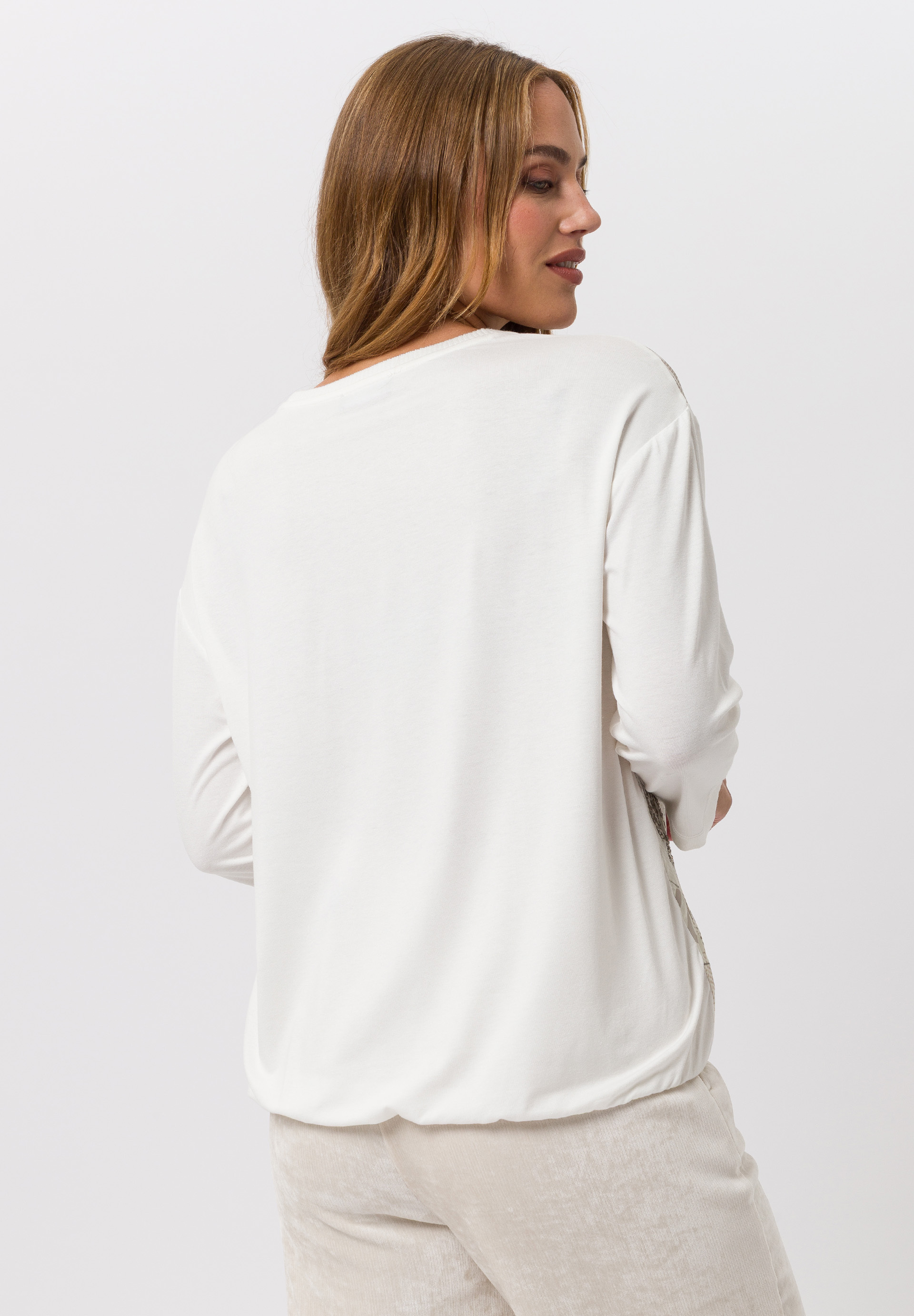 Shirt mit elastischem Bund - Bild 2 Langarm, Ärmel, Bluse, Person, Frau, Langarm, Ärmel, Bluse, Person, Frau