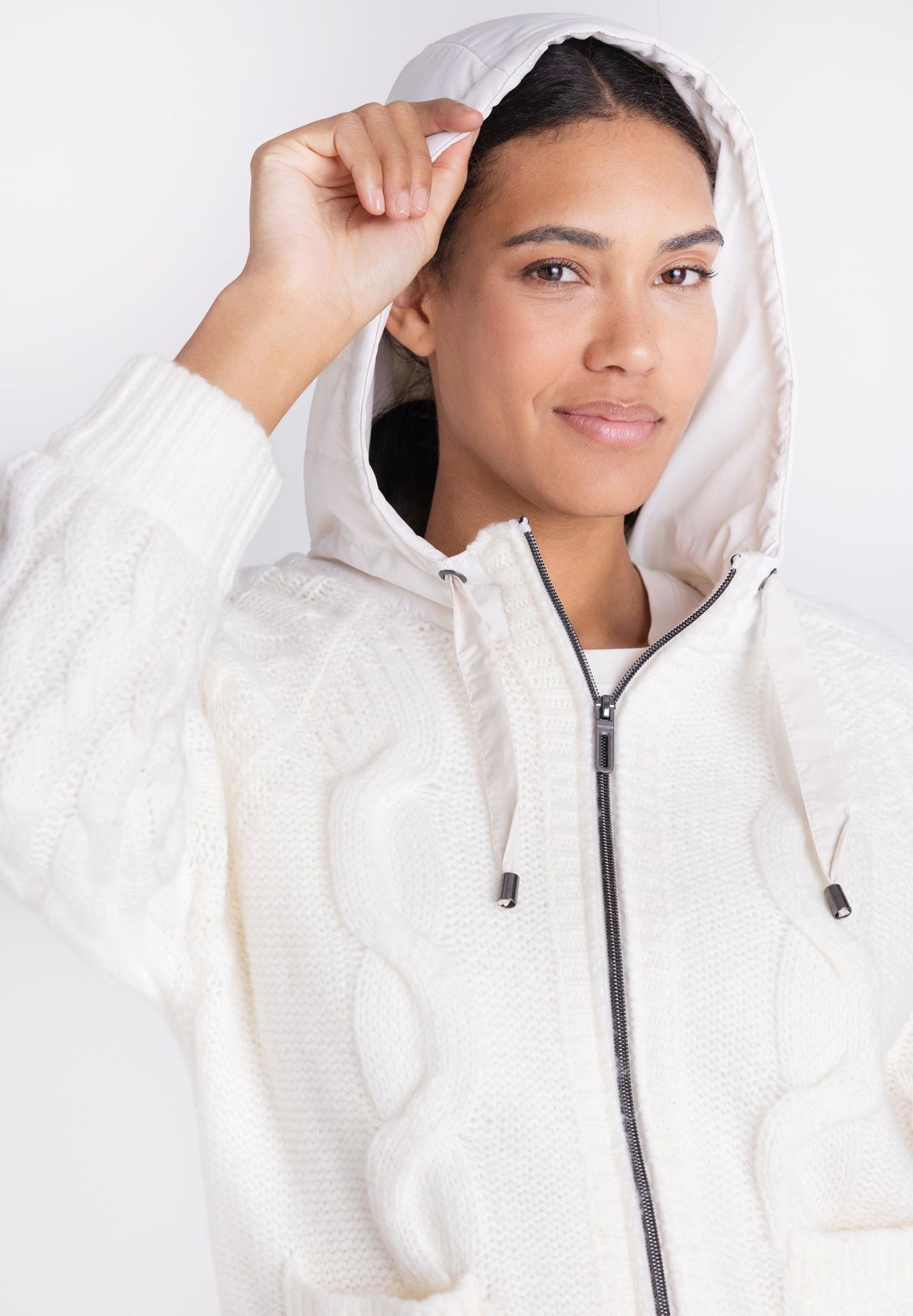Hoodie, Weißer Hoodie, Kapuzenpullover, Kabelverzögerung?, Strickpullover, Hoodie, Kapuzenpullover, Kabelreihe, weiss, Kunstfaser, weiß, Kapuzenjacke, Strickjacke, Reißverschluss, feste Kapuze