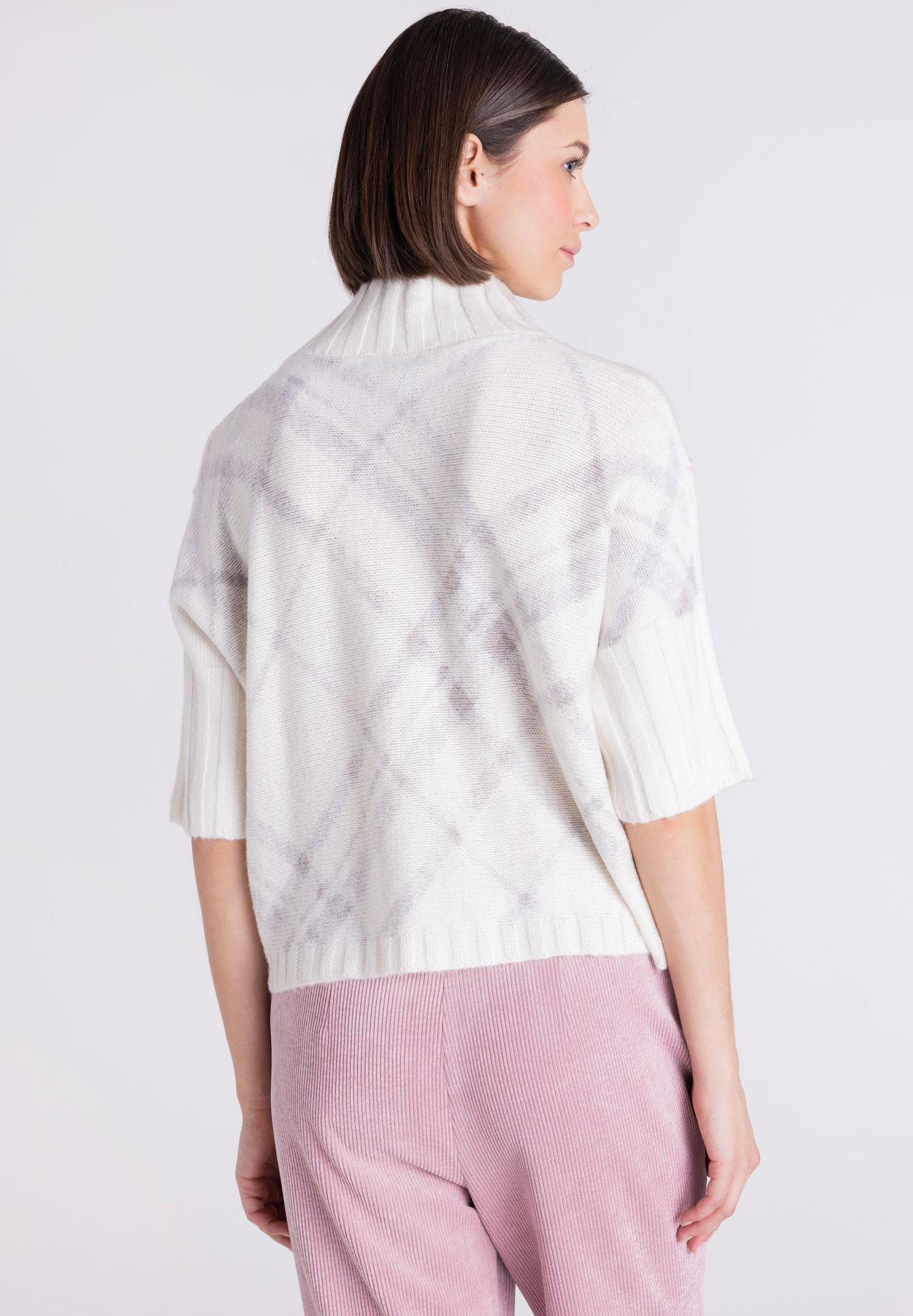 pulli, Rollkragenpullover, Strickware, Marmor Muster, gerippter Saum, Kleidung, Pullover, Tie-dye, Rippstrick, Snow-white, Pullover, Halskragen, Muster/bedruckt, Weiß, Grau