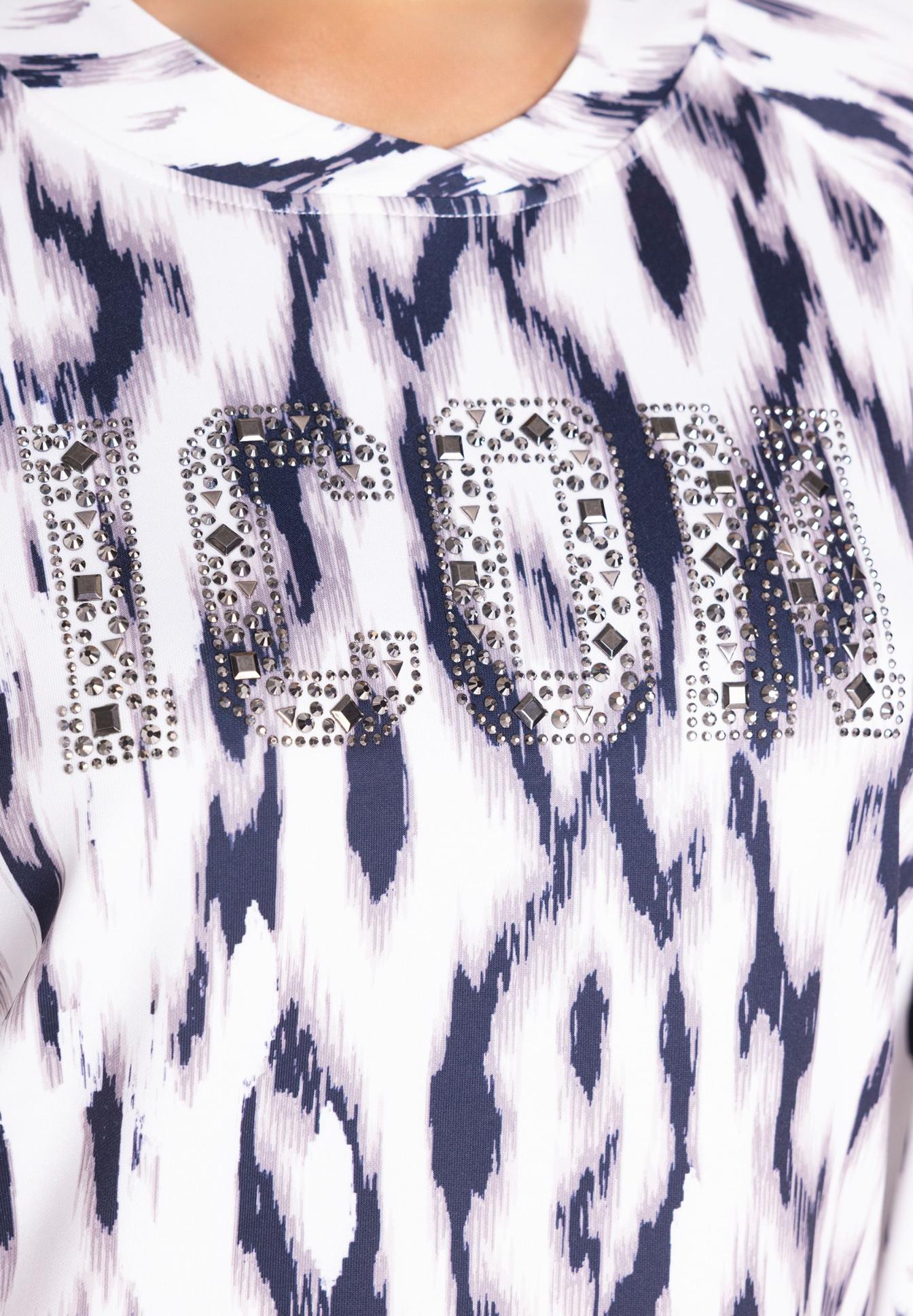 T-Shirt, Leopard-Print, Glitzer, Rundhals, Kunstleder-Druck, T-Shirt, Pattern, Lace studs, Print, Runder Ausschnitt, Leopardien-Print, T-Shirt, Rundhals, Glitzernde Buchstaben, Modisches Muster