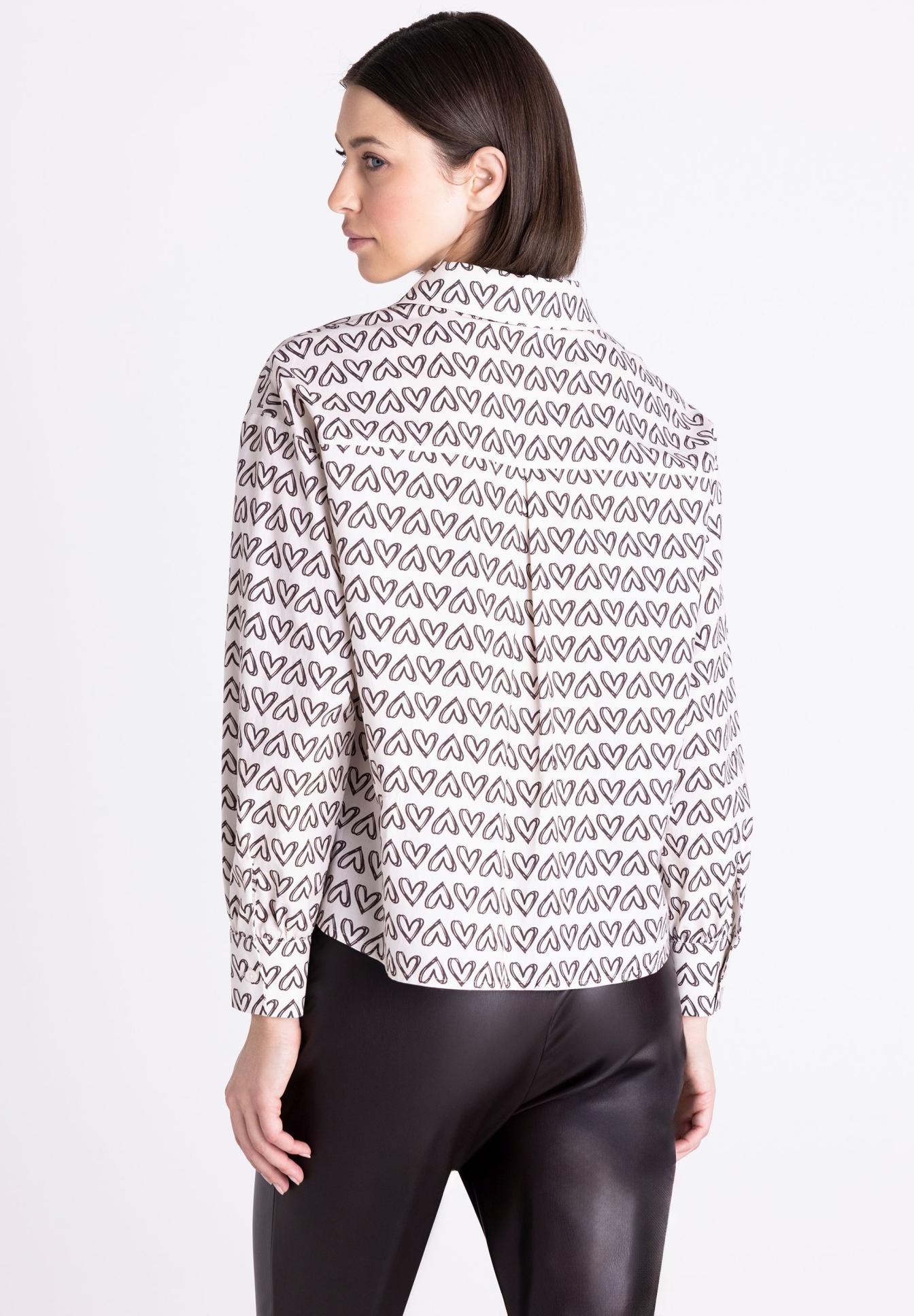 Bluse, Shirt, Pattern, Herz-Print, Langarm, Bluse, Hemd, Langarm, Herz-Dessin, Allover-Druck, Hemd, Shirt, Bluse, Herz-Muster, lange Ärmel