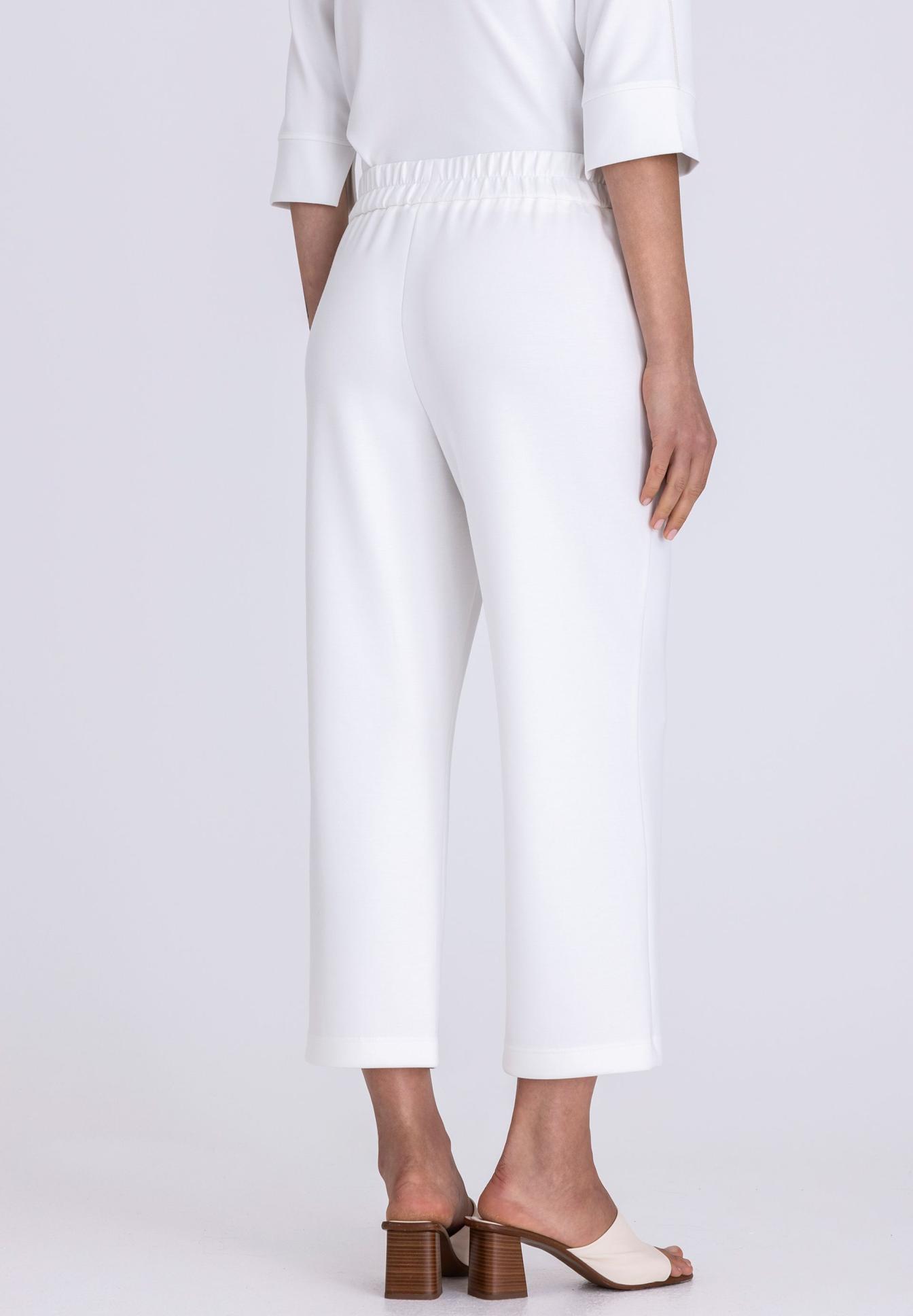 Hose, Weiß, cropped, elastischer Bund, Palazzo-Hose