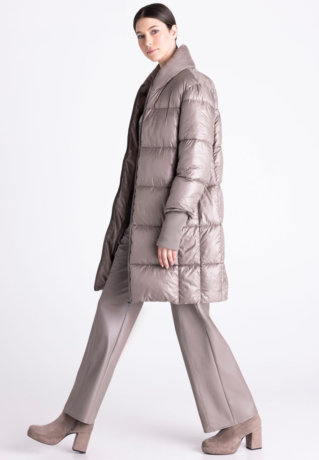 Pufferjacke, Steppmantel, Daunenmantel, Langarm, Beige, Dünner Mantel, Pufferjacke, Mid-Length, Beige, Stehkragen