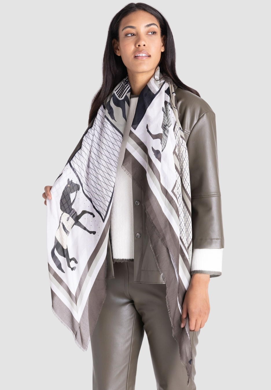Schal, Viskose, Gemustert, Graustufen, Oversize