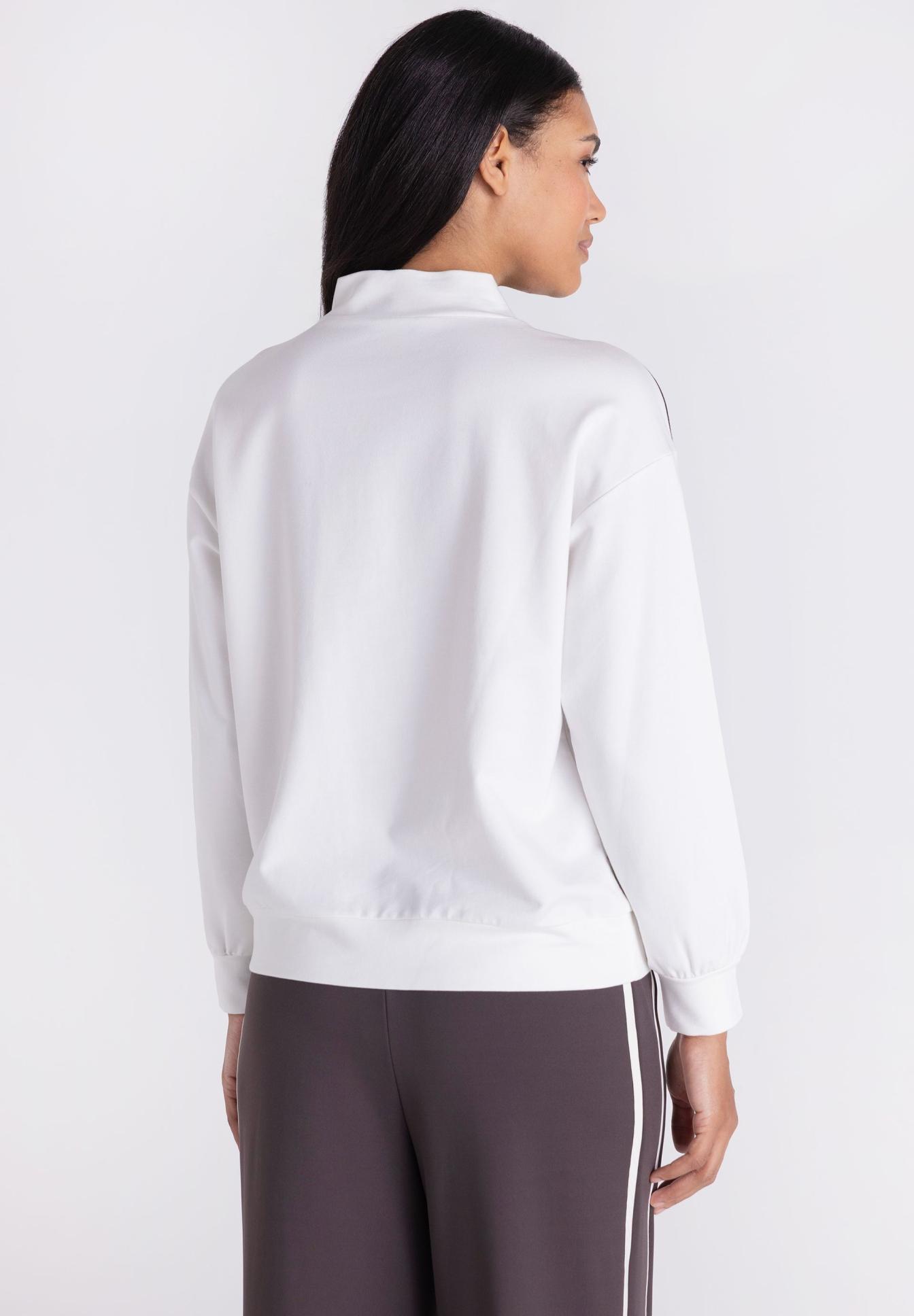 weißes sweatshirt, langarm, Rundhals, baumwolle, lose Passform, weiße Sweatshirt, langarm, Kragen/Stehkragen, weite Passform, Side-Stripe Hose, weißer sweatshirt, longsleeve, kleidung, backview, hemdenstil