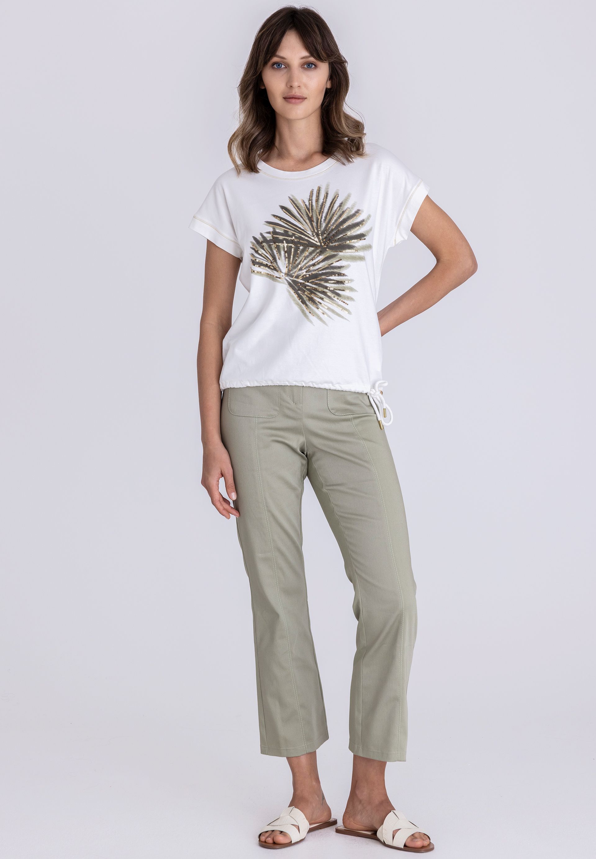 T-Shirt, Palmendesign, Weiß, Casual, Loose Fit