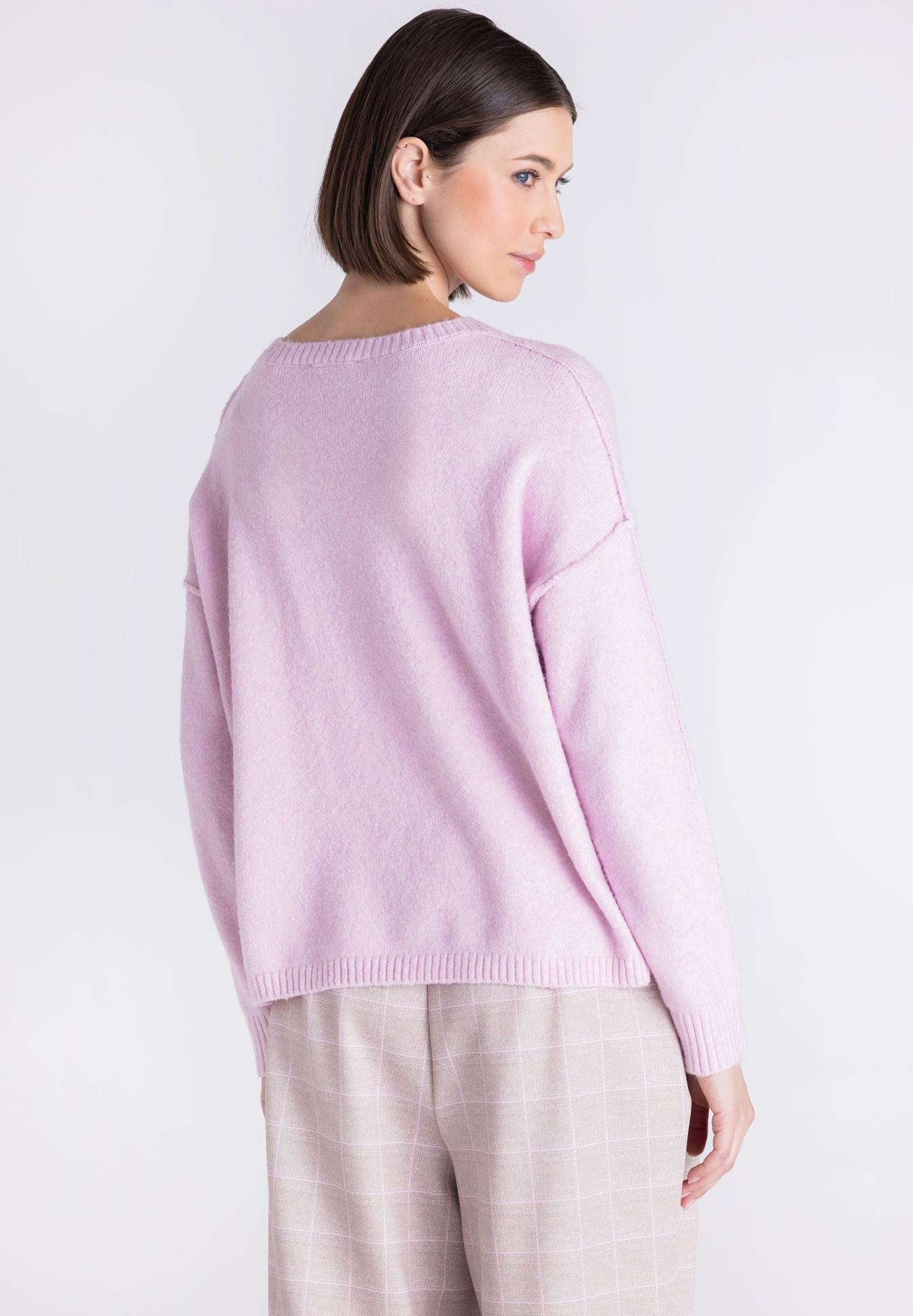 pullover, pink, Knit, oversized, Pullover, Pullover, Strickware, Lila, oversized, Rückansicht, Pullover, V-Ausschnitt?, Rundhalsausschnitt?, Strickpullover, Pastelllila