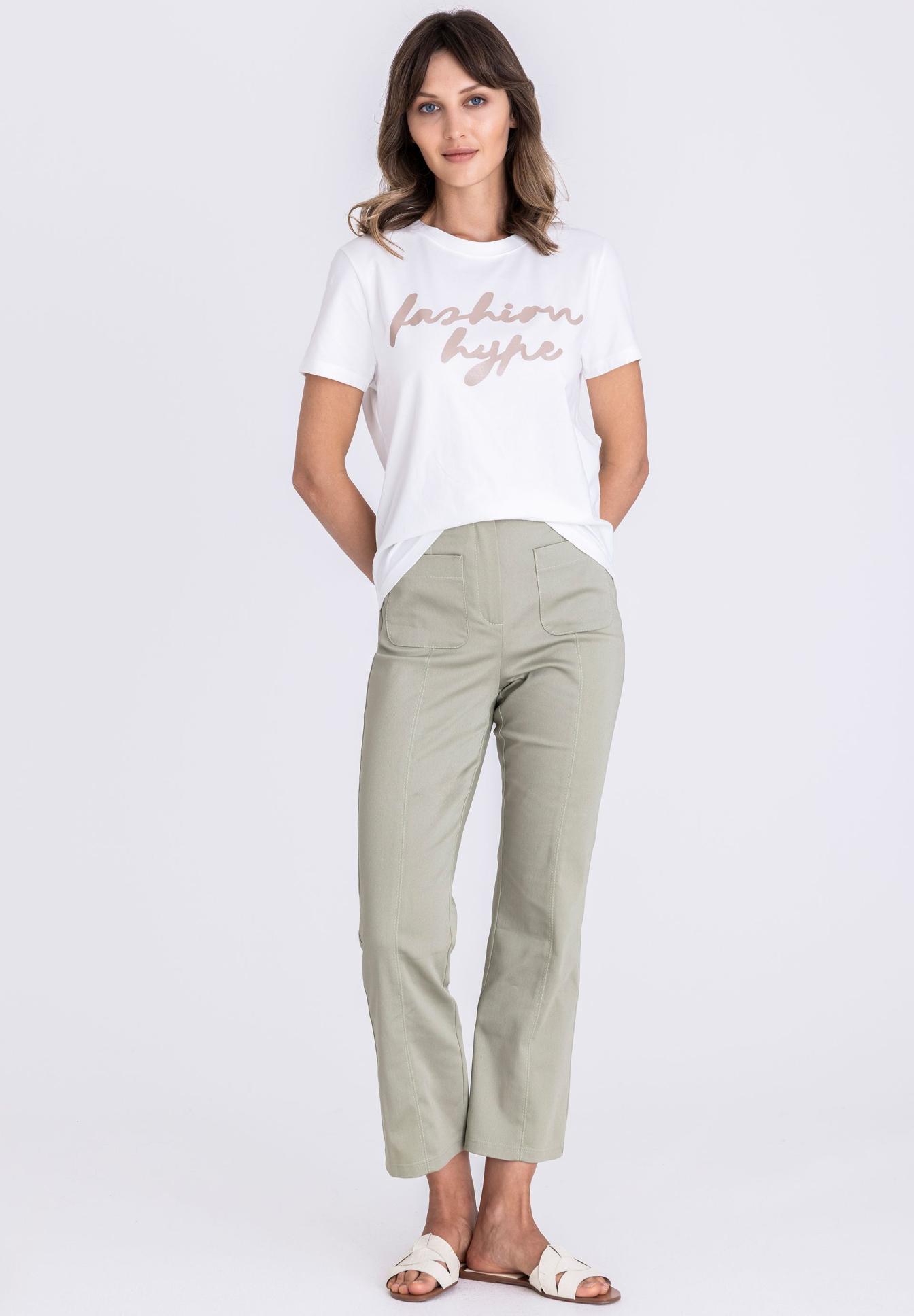 t-shirt, weiß, grafik, baumwolle, kurzarm, T-Shirt, Weiß, Grafik, Kurzarm, Hose, Beige, Casual, Outfit