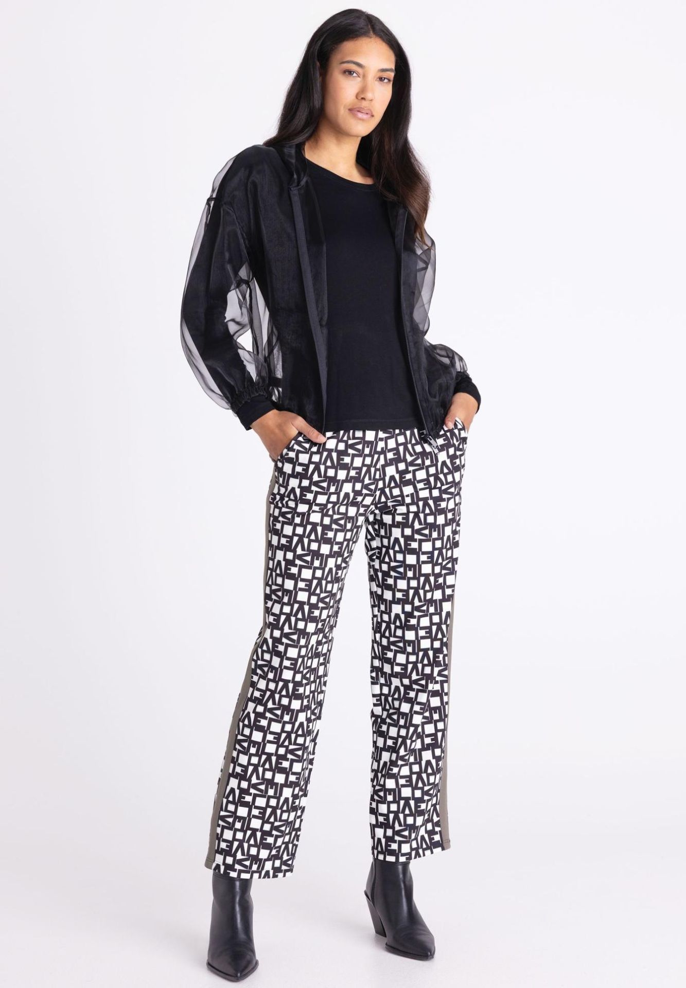 Pants, Geometrisches Muster, Schwarz-Weiß, Gehte Hosen, Knöchellang