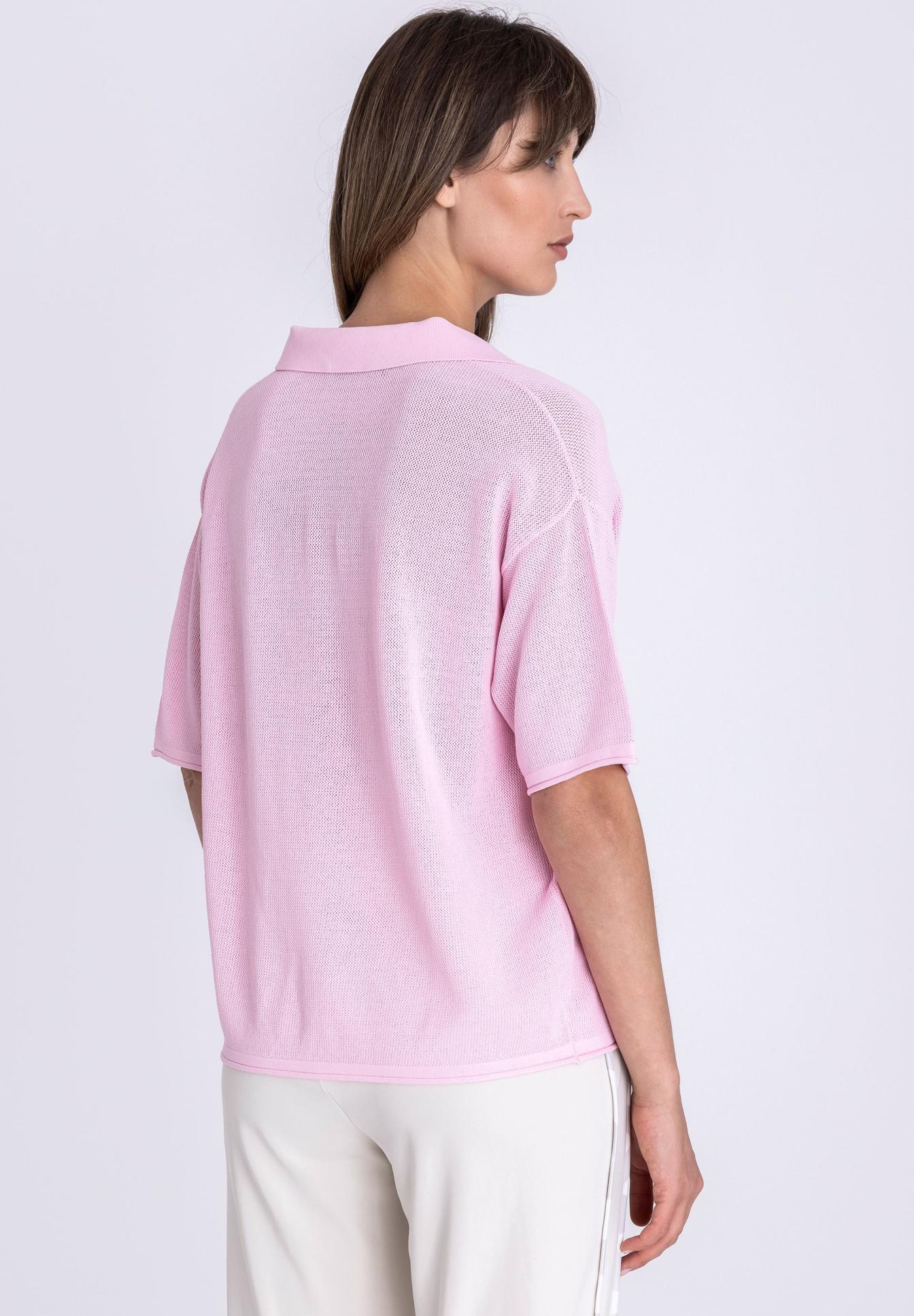 Polohemd, Rosa, Mesh-Strick, Kurzarm, Relaxed-Fit, Polo-Shirt, Polo, Kirschpink, Kurzarm, Knit-Top,  polo, -pink, knit, kurzarm, polo-kragen