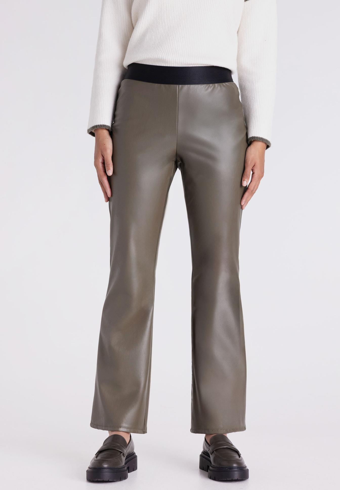 lederhose, hose, langarm, hohe taille, taupe, lederhose, lange pant, taupe, high-waist, ledermaterial, lederhose, braune hose, hohe taille, elastischer bund optional, looker boots optional, lederhose, breite hose, metallischer look, olivgrün, schwarz walk