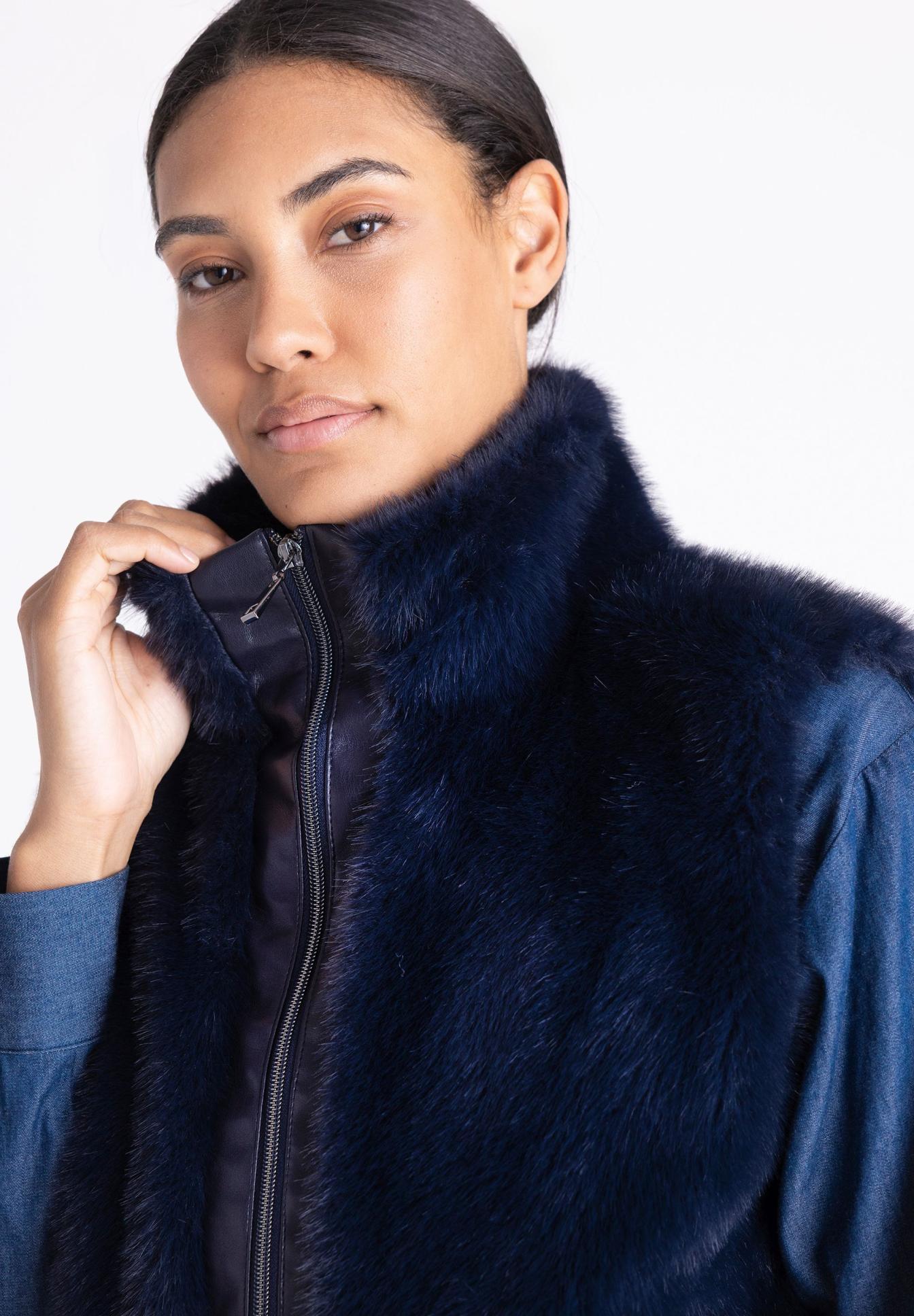 Faux fur, Dunkelblau, Mantel, Reißverschluss, Synthetikfell, Faux fur, Dunkelblau, Mantel, Reißverschluss, Hoher Kragen, faux fur, Damenweste, Reverskragen, dunkelblau, Jacke mit Fleece