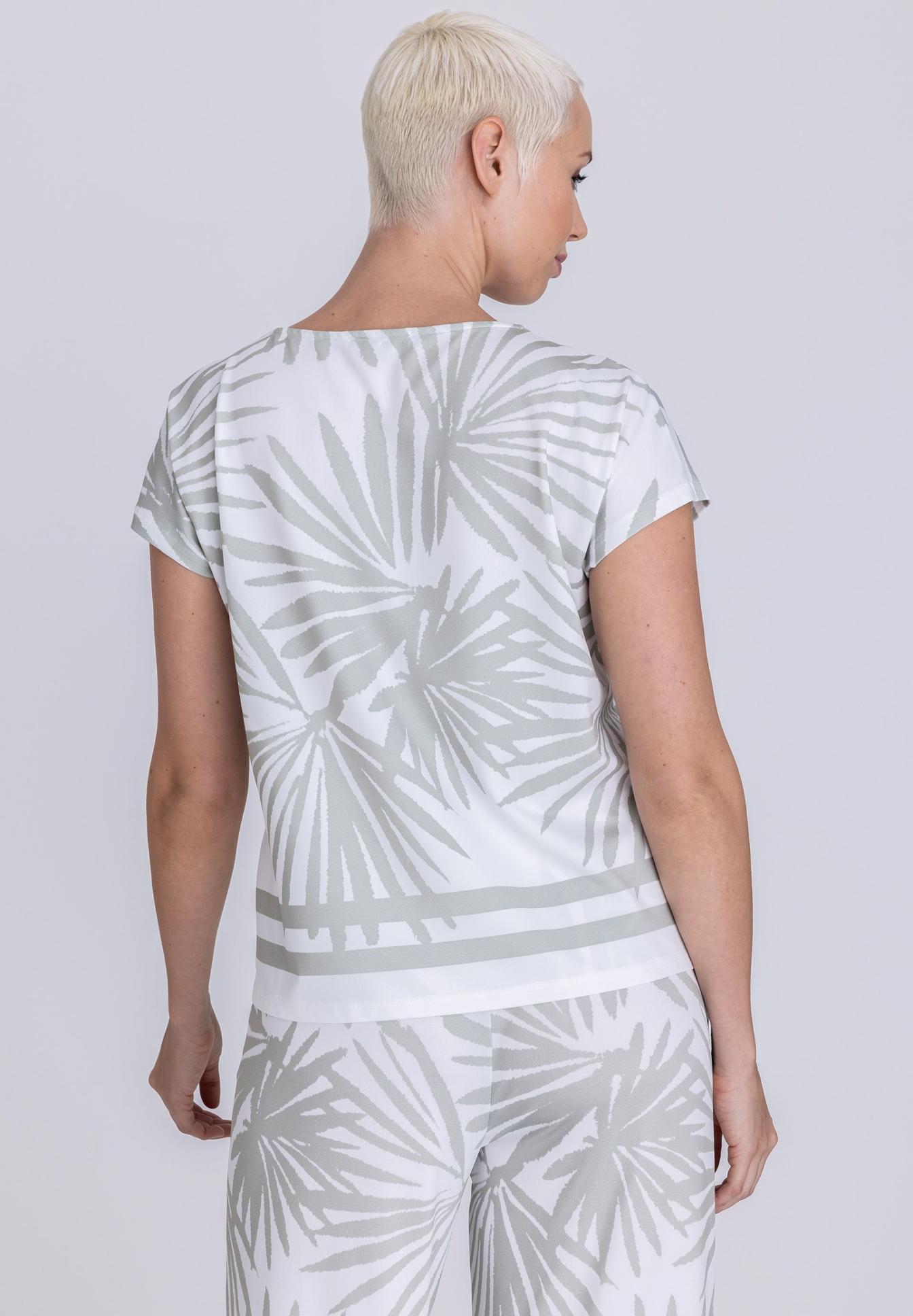T-Shirt, Kurzärmelig, Hemd, Palmendesign, Streifen, Tee-Shirt, Überwurf-Top, Pflanzenmuster, Gedrucktes Muster, weites Oberteil