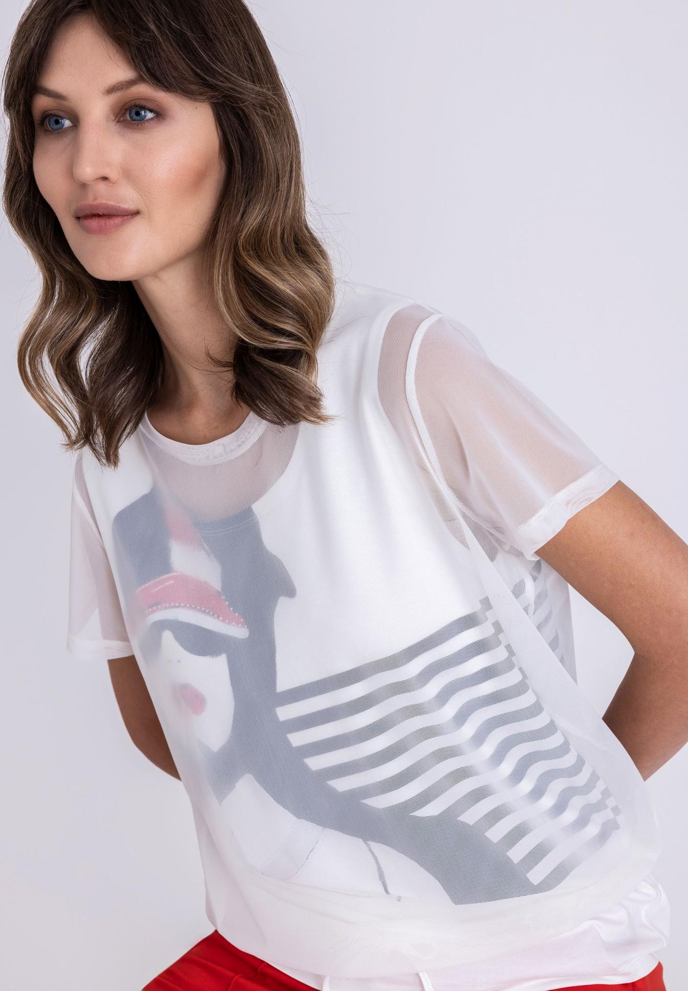 T-Shirt, Mesh-Top, Graphic Tee, White, Kurzarm, T-Shirt, Mesh-Top, Graphic Tee, White, Short Sleeve, T-Shirt, Mesh-Top, Print, White, Short-sleeve