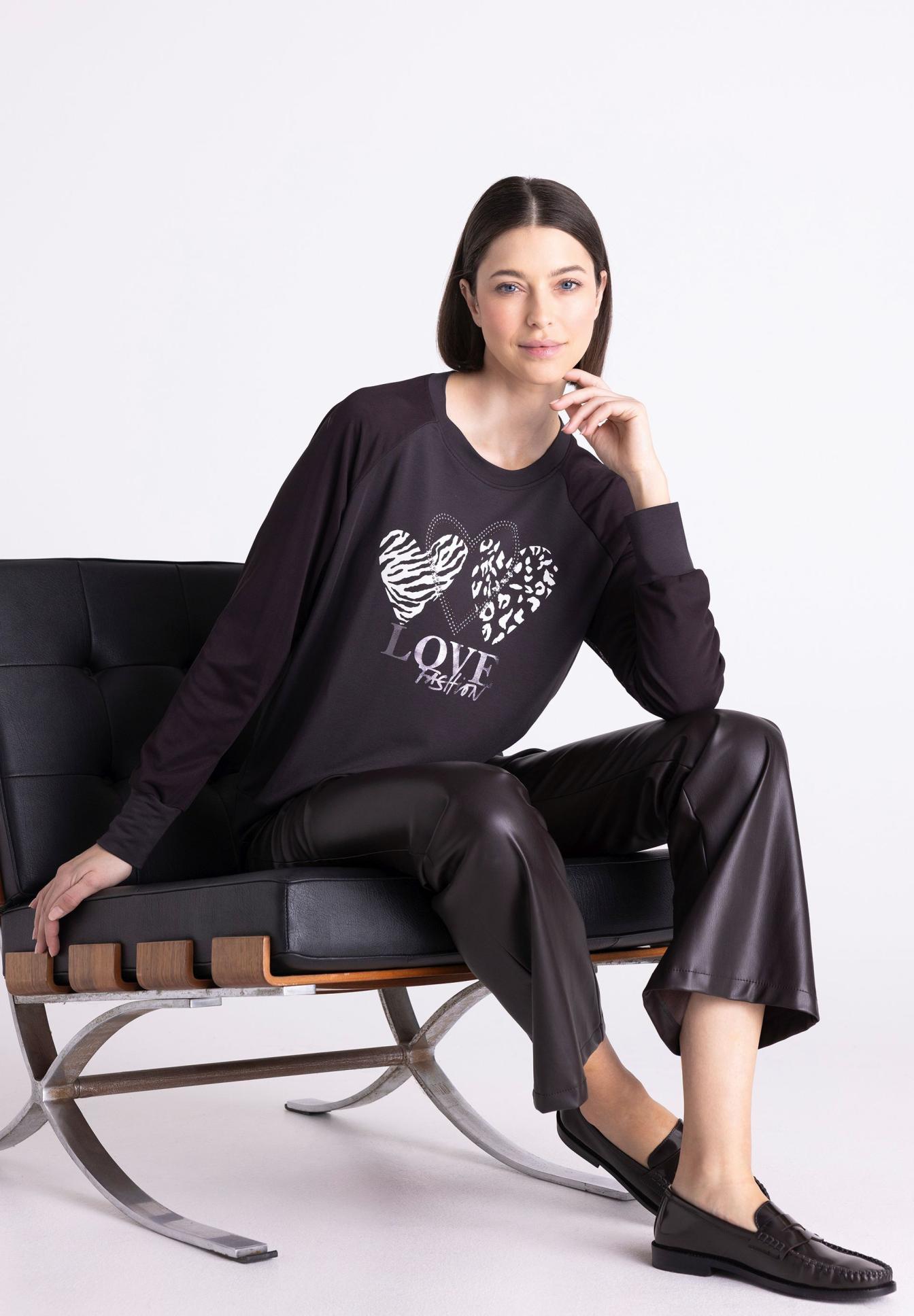 Pullover, Herz-Print, Langarm, Dunkelgrau, Casual-Look,  Sweatshirt, Langarmshirt, Herz Muster, Grafikshirt, Dunkelviolett, Pullover, Langarmshirt, Herz-Print, Dunkelgrau, Leinwand-Lederlook, Pullover, Herzprint, Langarm, Schwarz, Casual