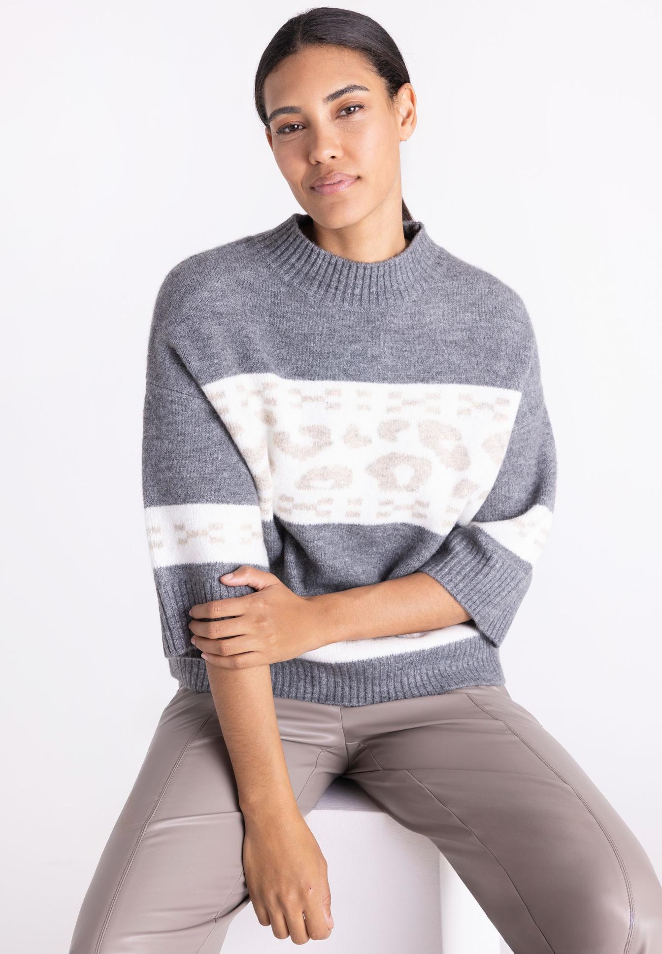 pullover, sweater, knit, gray, patterned, Pullover, Gestrickt, Grau, Streifen,  Leopard Muster, Pullover, Sweater, Grauer Pullover, Kragenrundhals, Mustermuster, Pullover, Strickpulli, Kastenmuster, Grau, Oversize