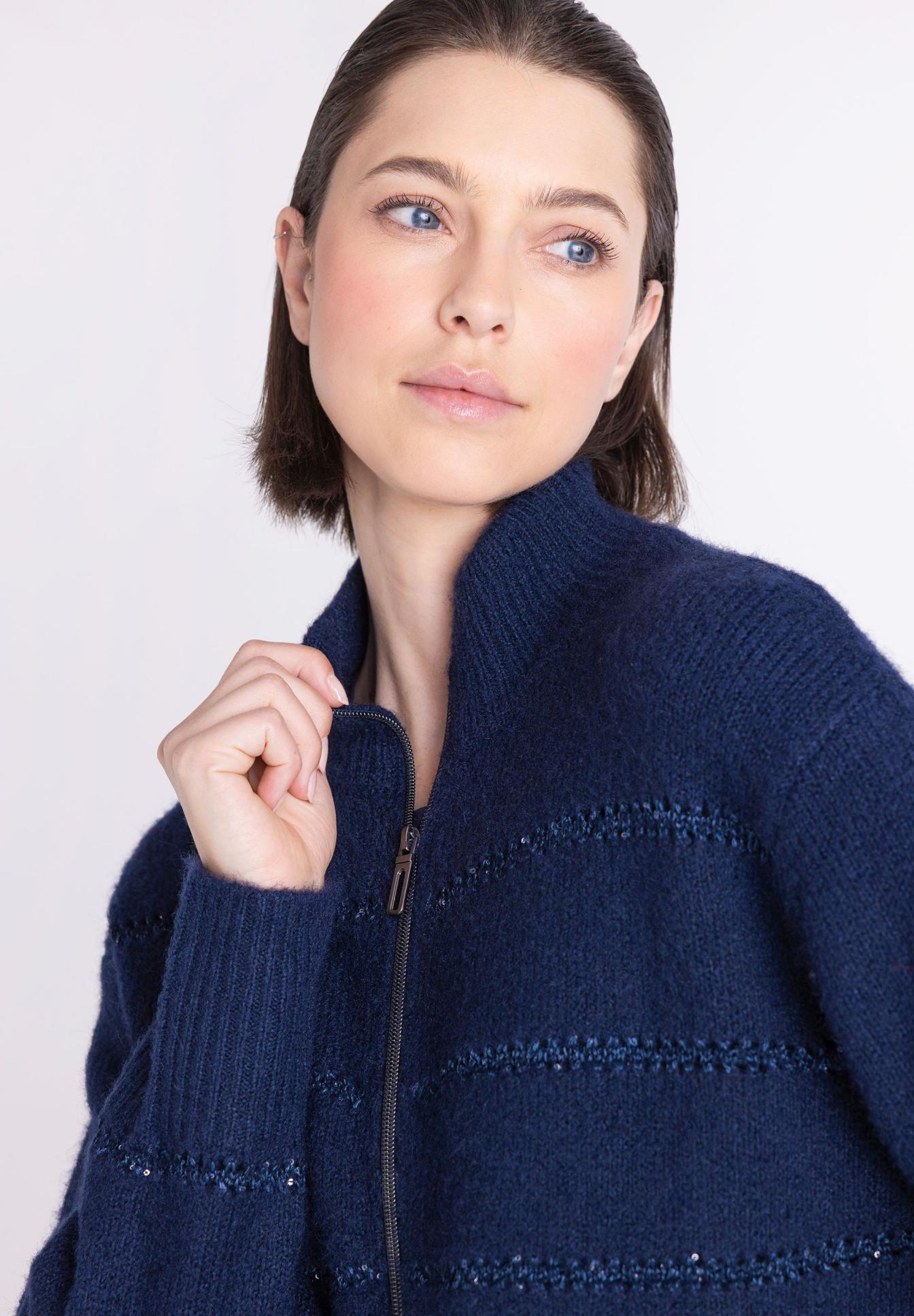 Cardigan, Strickware, Reißverschluss, Marineblau, Damen, cardigan, Reißverschluss, Strick, Navy, sturkturierte Streifen, Cardigan, Reißverschluss, Strickware, Blau, Wolle oder Baumwolle gemischt