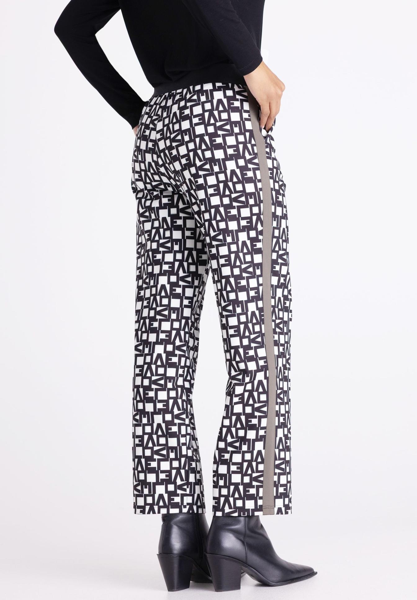 geometrischer Muster, Hose, Geometrisch gemustert, Seitlicher Streifen, Kunstlederstiefel, hose, gemustert, geometrisch, seitenstreifen, knöchellange, geometrischer Muster, Hose, Anzughose, Weiß-Schwarz, Seitenstreifen