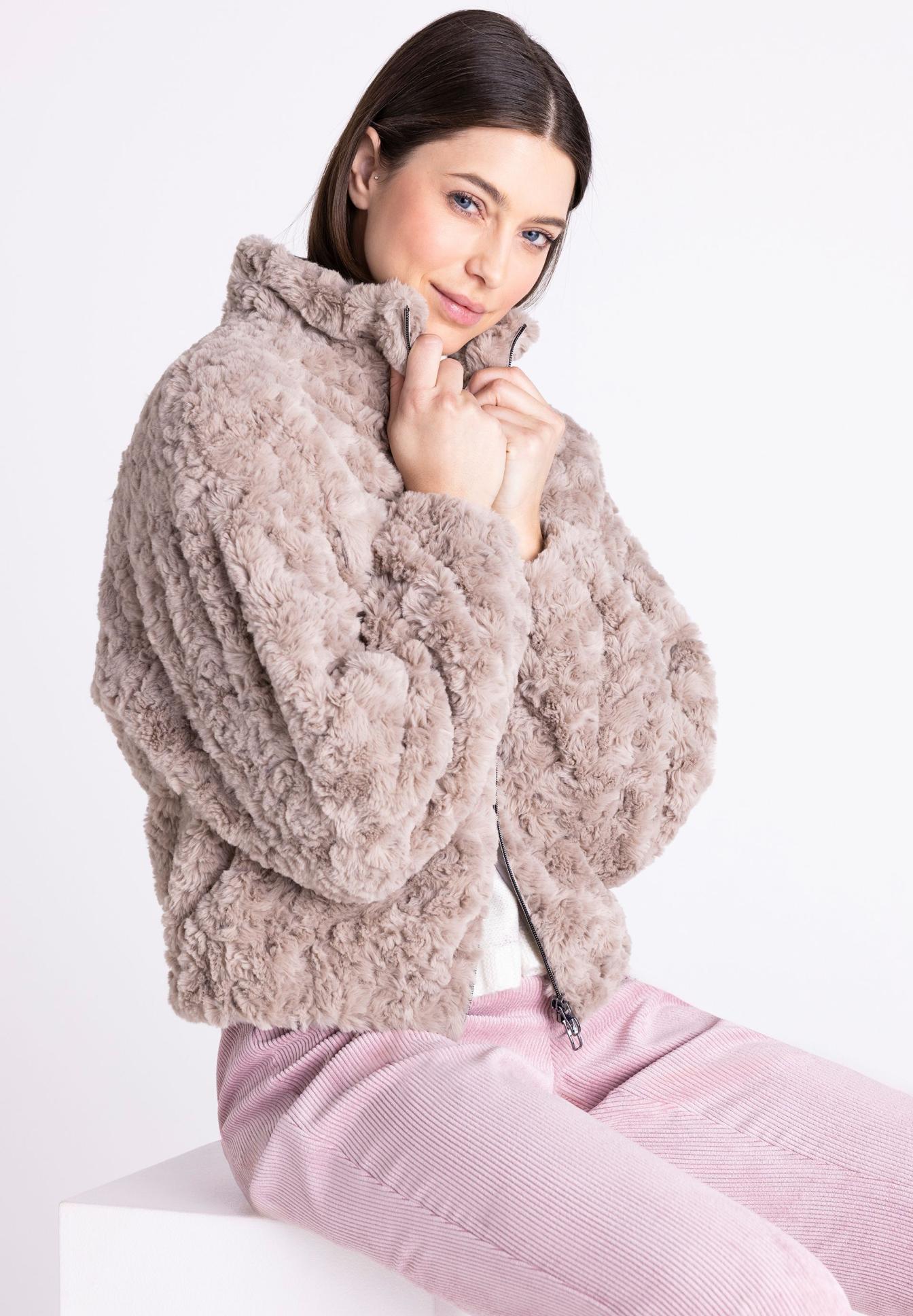 Fleece-Jacke, Kunstfell, Beige, Reißverschluss, Mantel, Fleece jacket, Cozy jacket, Beige fur, Zip-up, plush jacket, Fleecejacke, Kuscheljacke, Mantel, Beige, Reißverschluss