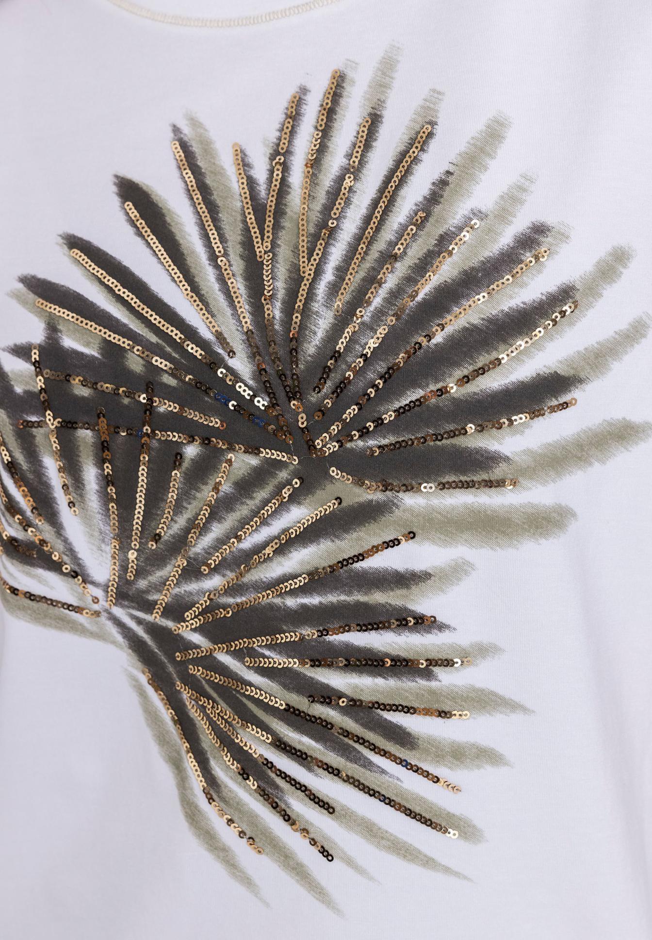 Pailletten, Sequins, Palmendesign, weißes Shirt, Stoffdruck, T-Shirt, Sequins, Palmenmuster, Weiß, glitzernd