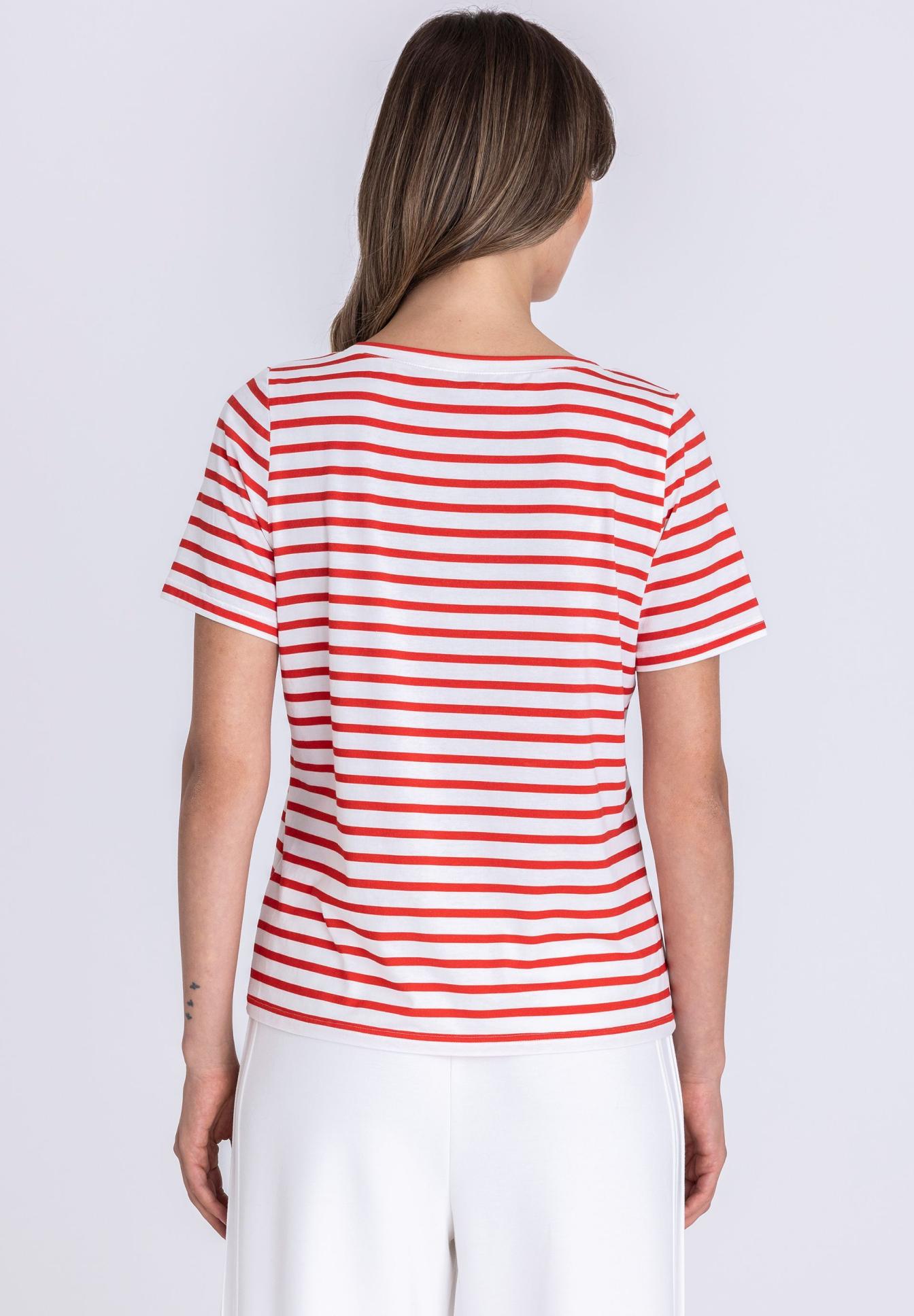 Streifenshirt, T-Shirt, Roter Streifen, Kurzarm, Weiß-Rot, T-Shirt, Ringselstreifen, Rot-Weiß, Kurzarm, Baumwolle, gestreiftes t-shirt, rote streifen, weißes t-shirt, kurzarm, lässiges oberteil, t-shirt, gestreift, rot, weiß, kurzarm