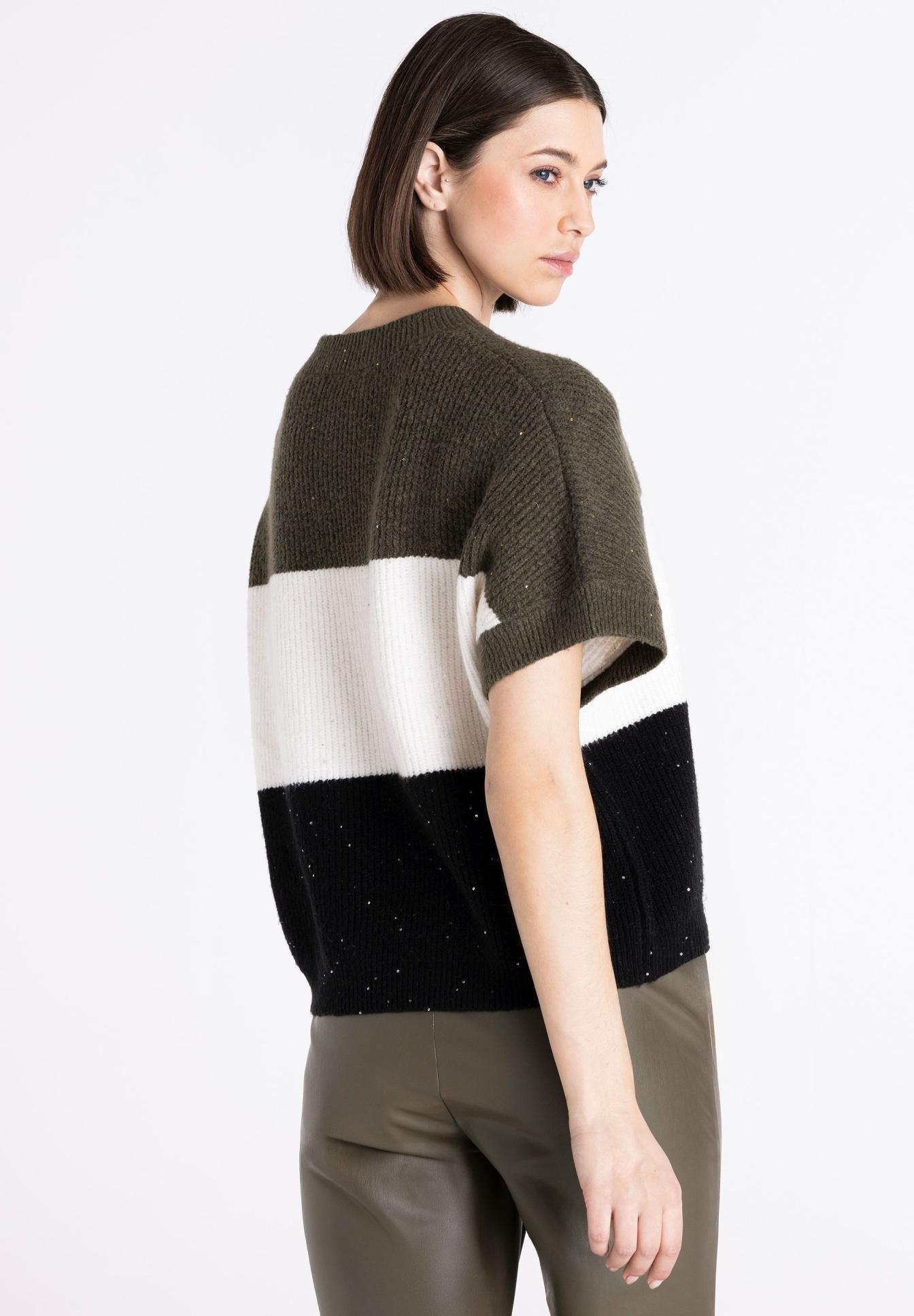 Pullover, Streifenpulli, Oversize, Wollgemisch, Dreifarbig, Pullover, Streifenpullover, Kurzärmlig, Wollmix, Mehrfarbig, Strickpullover, Kurzarm, Streifen, Dreifarbig, Oversized?, Strickpullover, Oversized, Drei Farben, Blockstreifen, Kurzarm