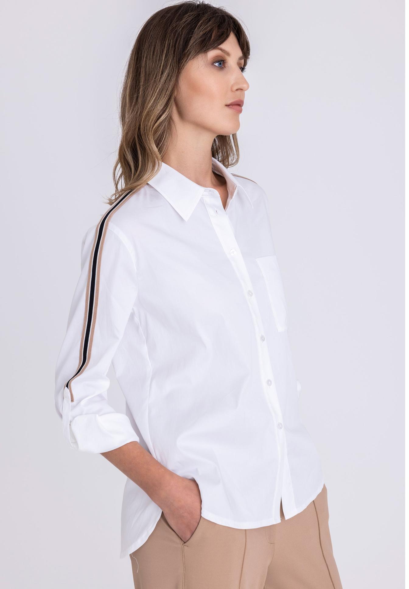 Weißes Hemd, Langarm, Schulterstreifen, Streifen-Detail, Knopfleiste