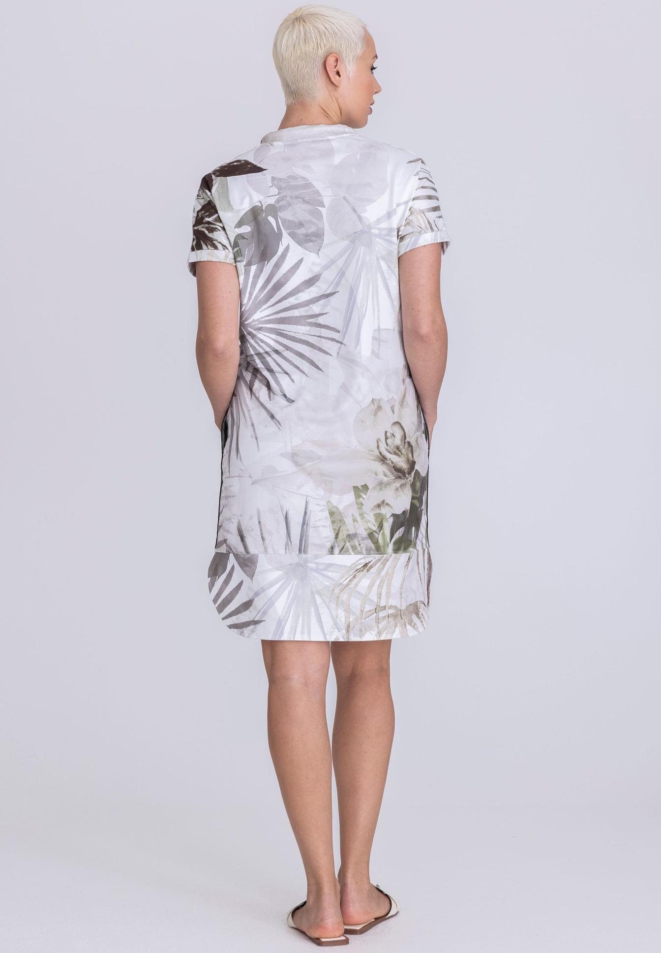 Kurzarm-Kleid, Pflanzenmuster, Hemdkleid, Tunika-Kleid, leichter Stoff, Kleid, Hemdkleid, Sommerkleid, Palmendruck, weißes Muster, T-Shirt, Kleid, Hemdkleid, Rundhalsausschnitt, Hawaii-Print