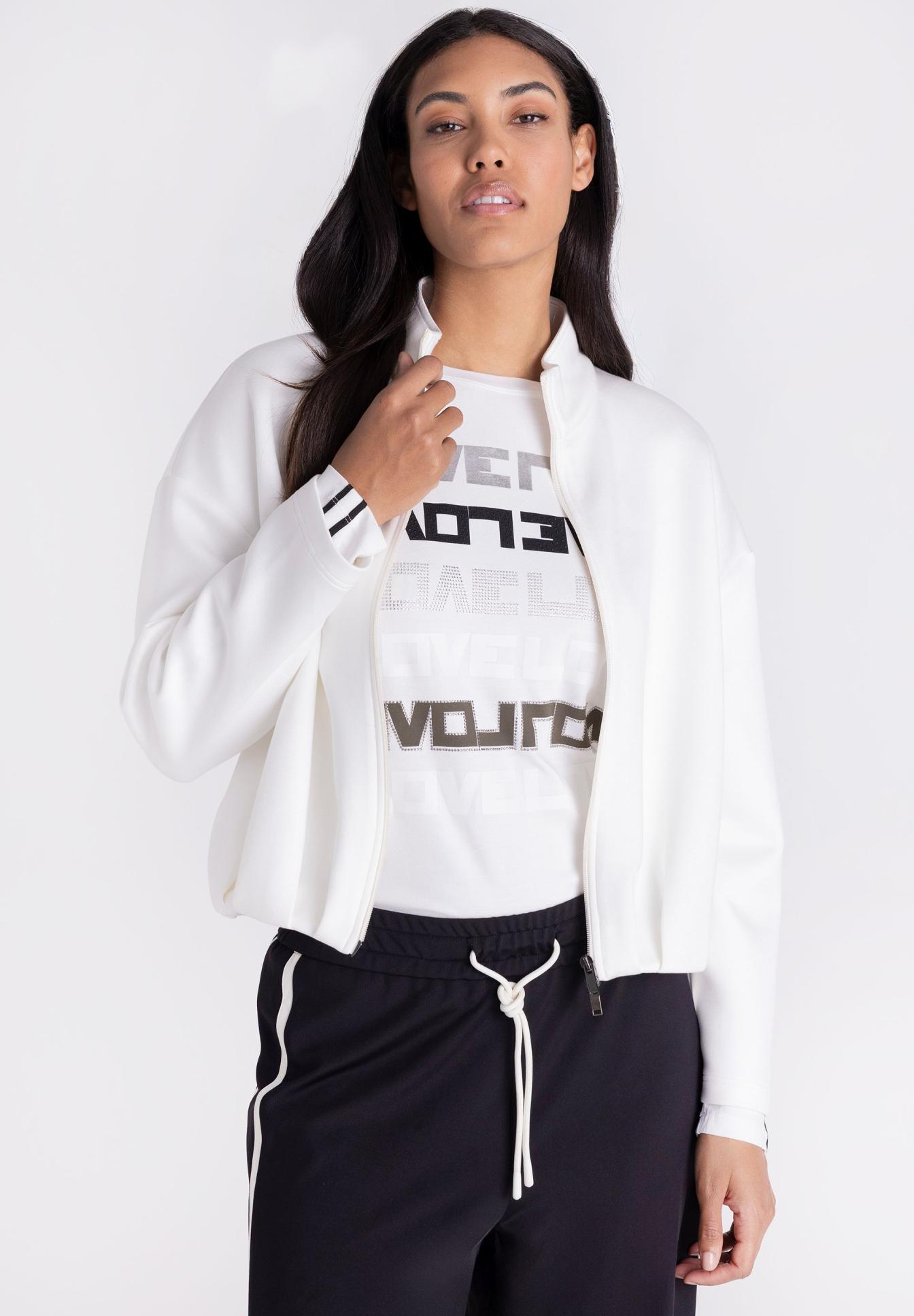 weiß, jacke, t-shirt, sportlich, weiteres-merkmal, weißes jacke, zwei Reißverschluss, loungewear, sportjacke, t-shirt mit grafik, weighing, jacket, Reißverschluss, grafisches T-Shirt, Kordeln/Drawstring-Hose, weiß, jacke, zip, t-shirt, sportlich