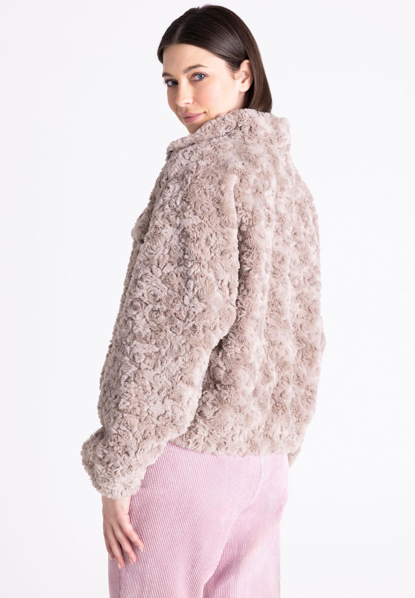 Faux fur, Beige, Jacket, Long sleeve, Textured, Faux fur, Luxe texture, Beige, Jacket, Cozy fabric, Faux fur, Beige, Jacke, Textur, Coziness