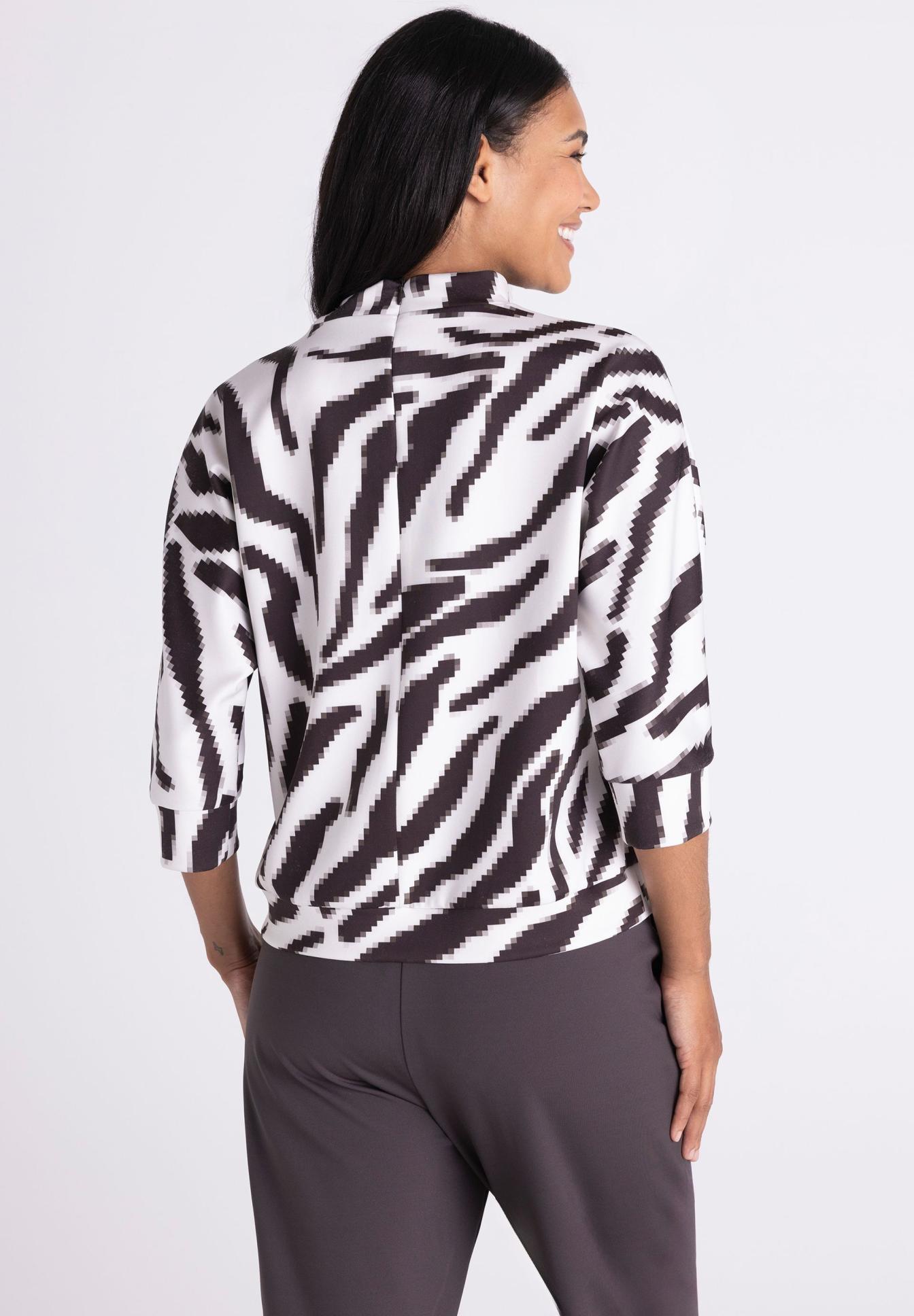 Bluse, Zebra Muster, Langarm, Kragen, Weiß Schwarz, Zebra Muster, Bluse, 3/4 Arm, Schnittrose, Weiß-Schwarz,  Zebra Muster, Weiß Schwarz, Bluse, 3/4-Ärmel, Lockere Passform, Zebrastoff, Zebra Muster, Blusenjacke, 3/4-Ärmel, Weiß-Schwarz