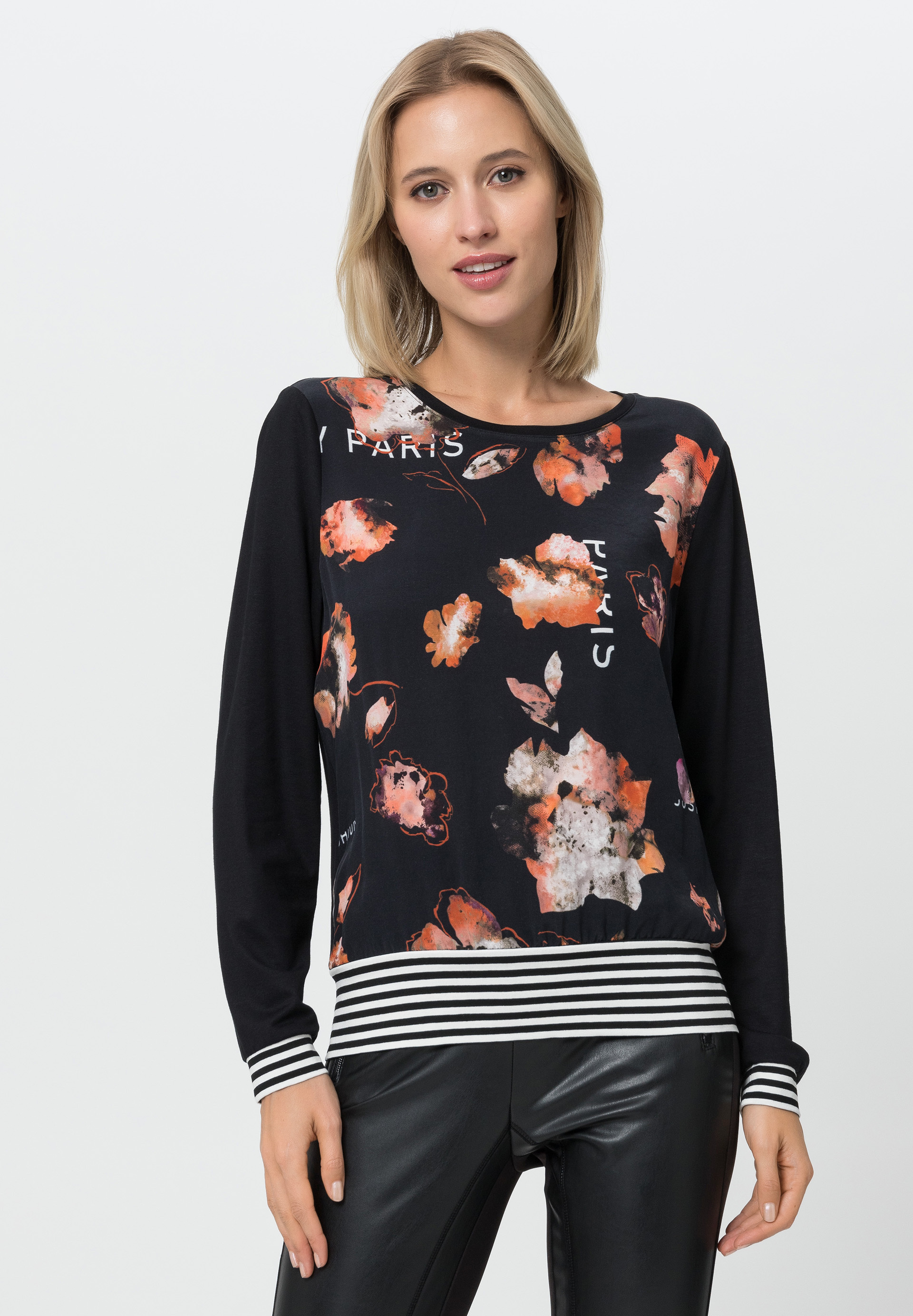 Shirt With front all-over print and striped waistband