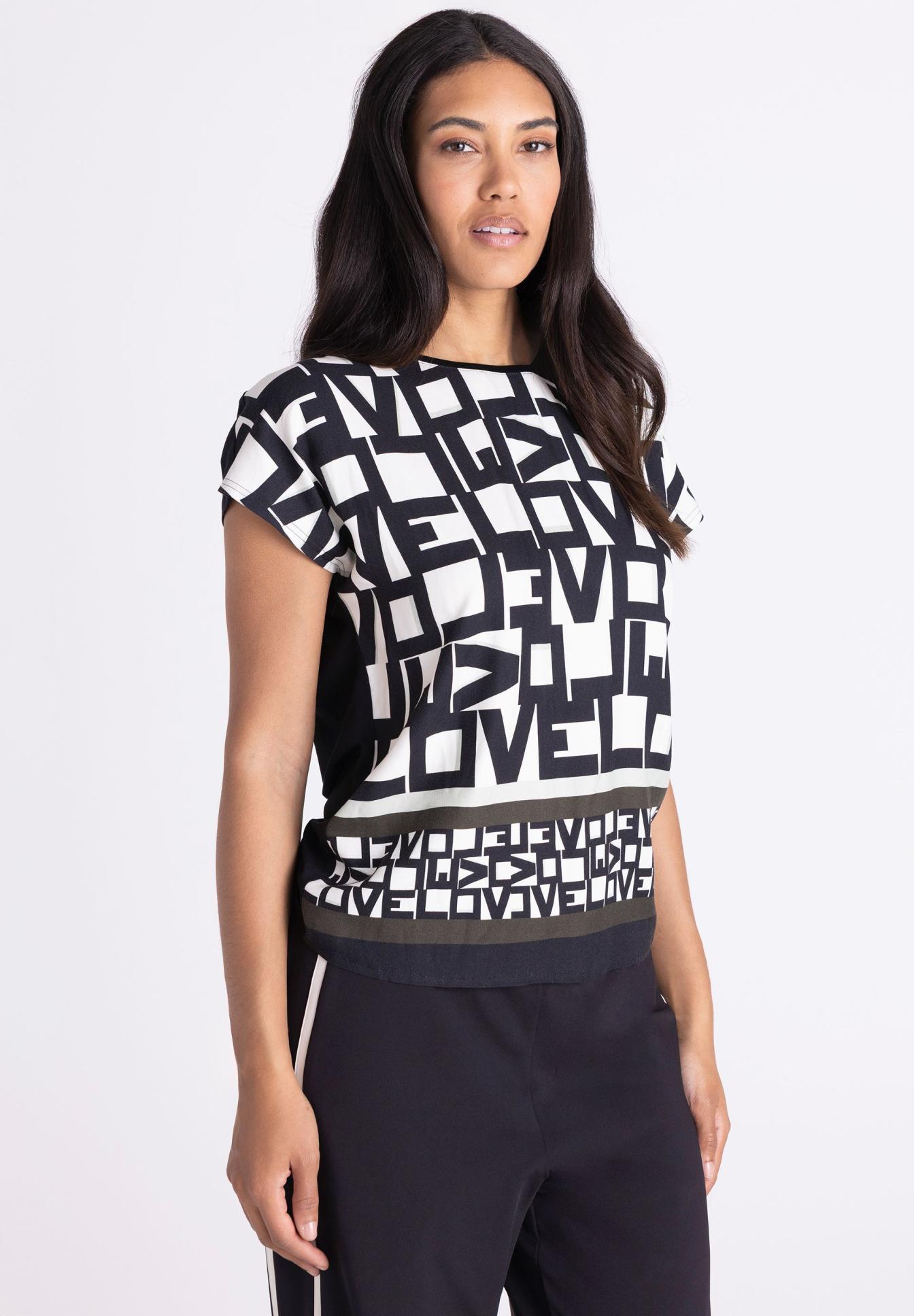 Top, kurzarm, schwarz-weiß, geometrisch, muster, T-Shirt, Geometrisches Muster, Kurze Ärmel, Schwarz-Weiß, Oversized/LOCKUP, Plottshirt, Muster, Schwarz-Weiß, Kurzarm, Oversized, T-Shirt, Geometrischer Druck, Kurzarm, Schwarz-Weiß, lockerer Schnitt